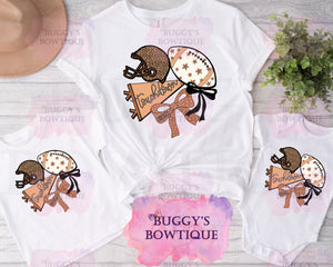 Football Coquette Bow Sublimation/ DTF/ BLEACHED Shirts, Onesies, Sweatshirts- MULTIPLE COLORS