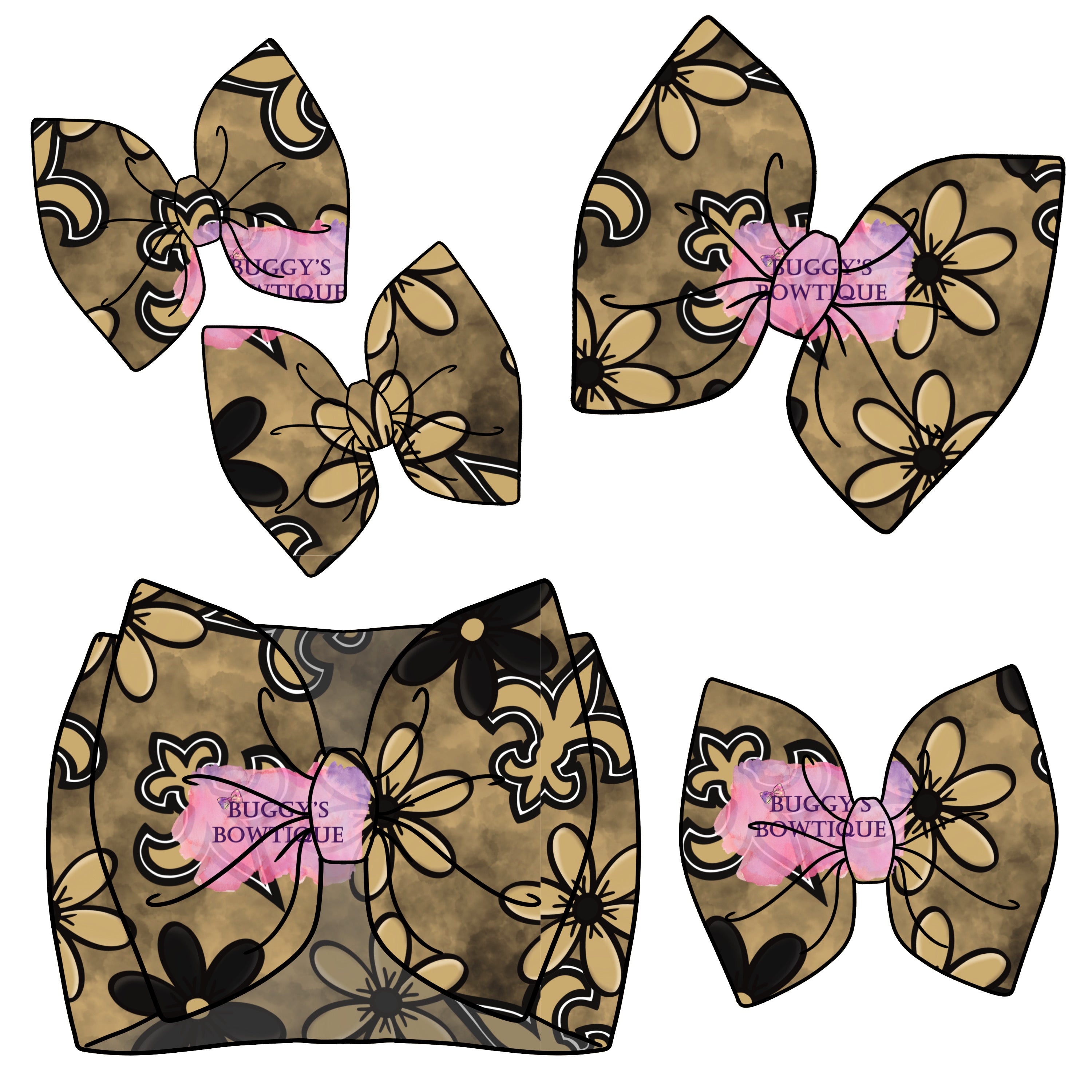 New Orleans Floral Football bow/ bow tie/ headband/ piggies/ scrunchie