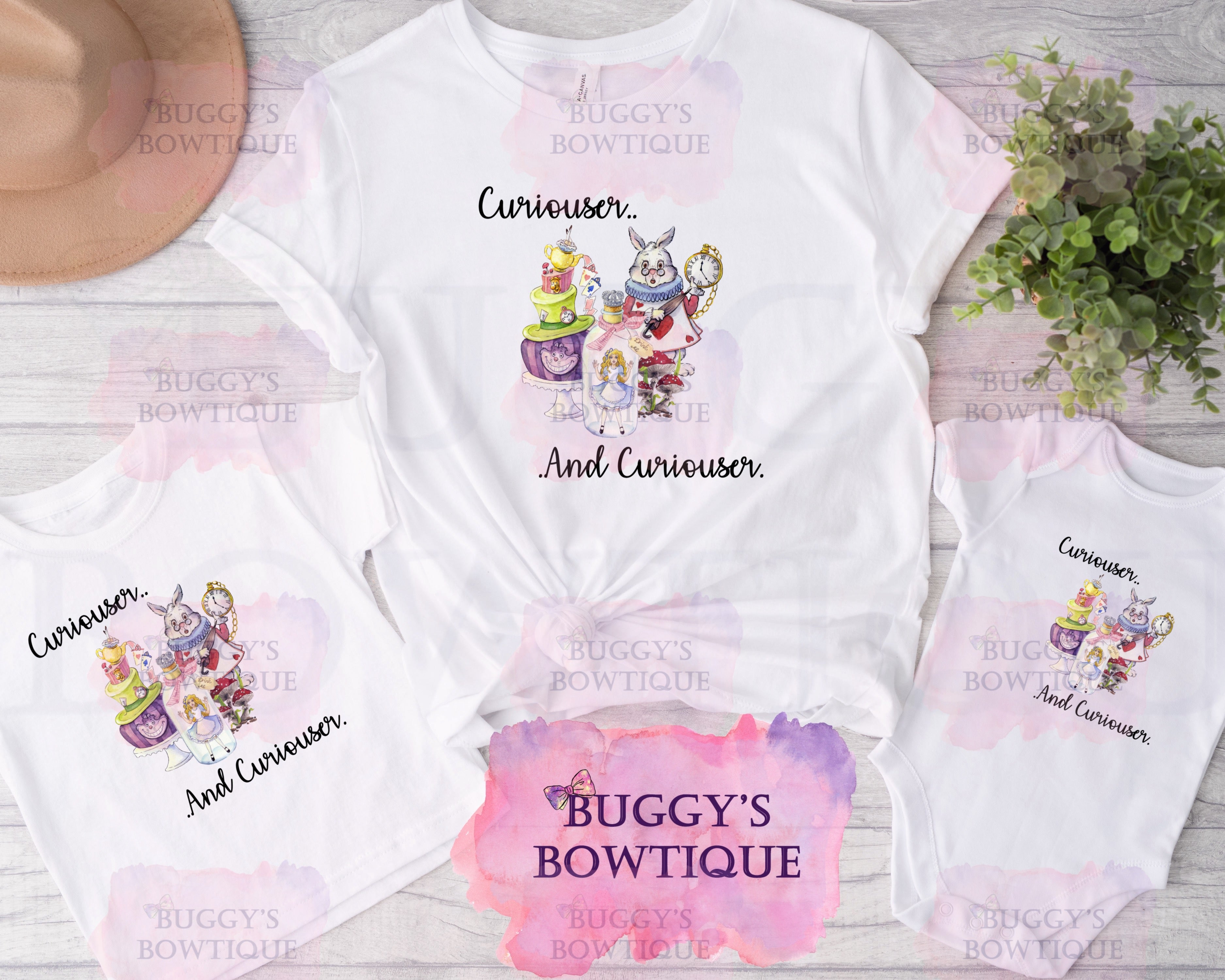 Curiouser and Curiouser Sublimation/ DTF/ BLEACHED Shirts, Onesies, Sweatshirts- MULTIPLE COLORS