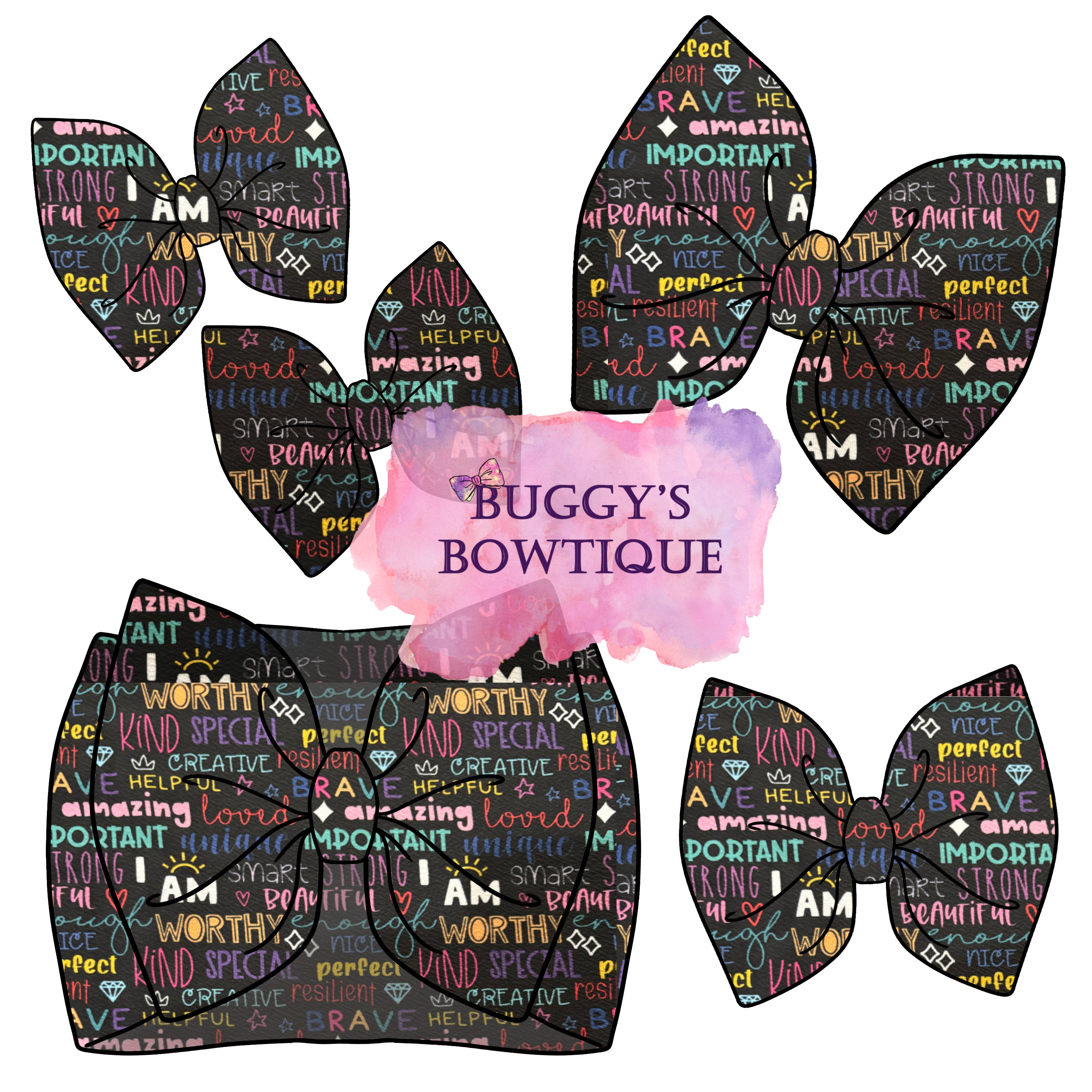 Affirmations bow/ bow tie/ headband/ piggies/ scrunchie
