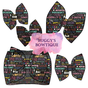 Affirmations bow/ bow tie/ headband/ piggies/ scrunchie