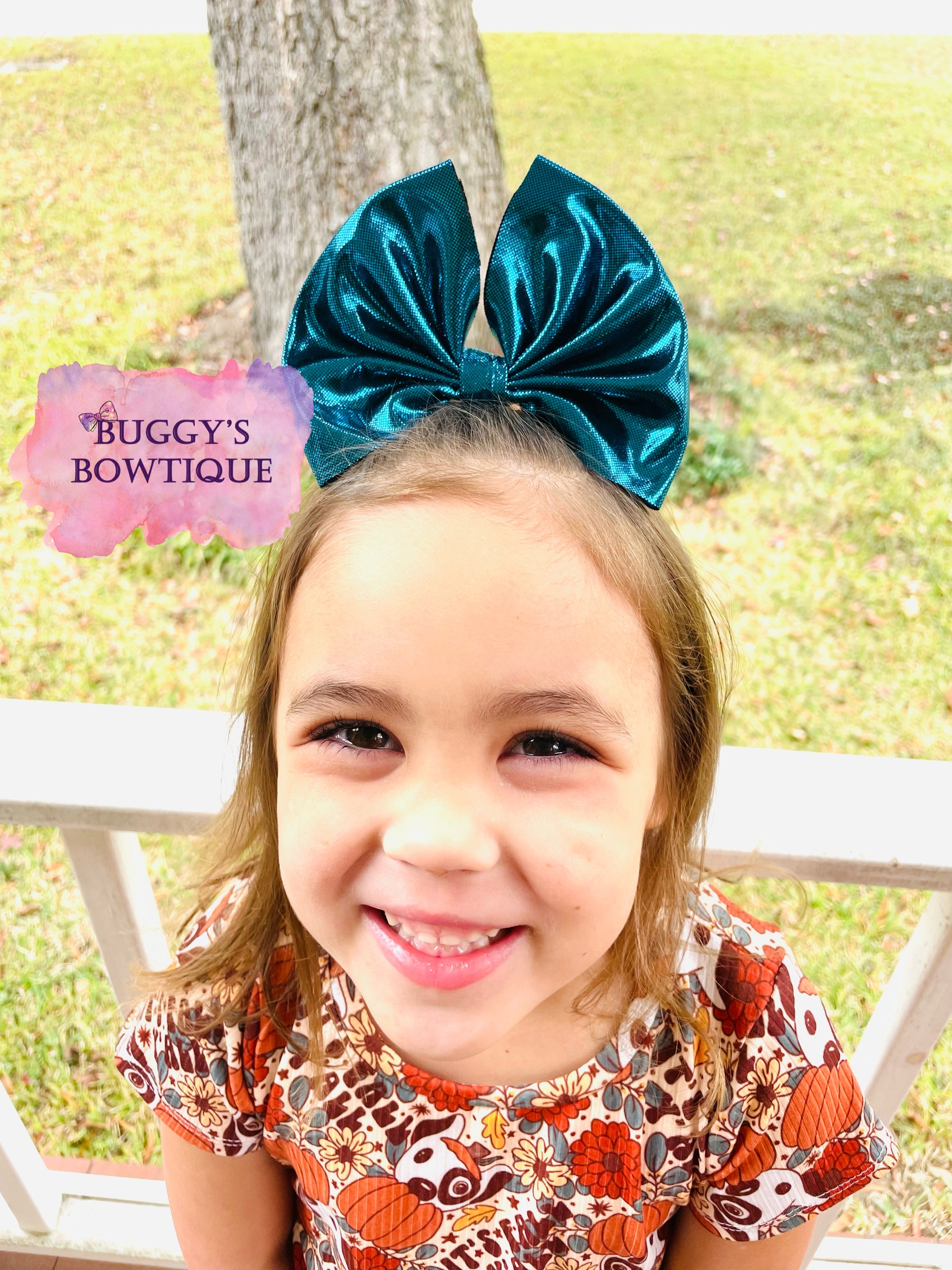 Blue Metallic bow/bow tie/headband/piggies/Scrunchie