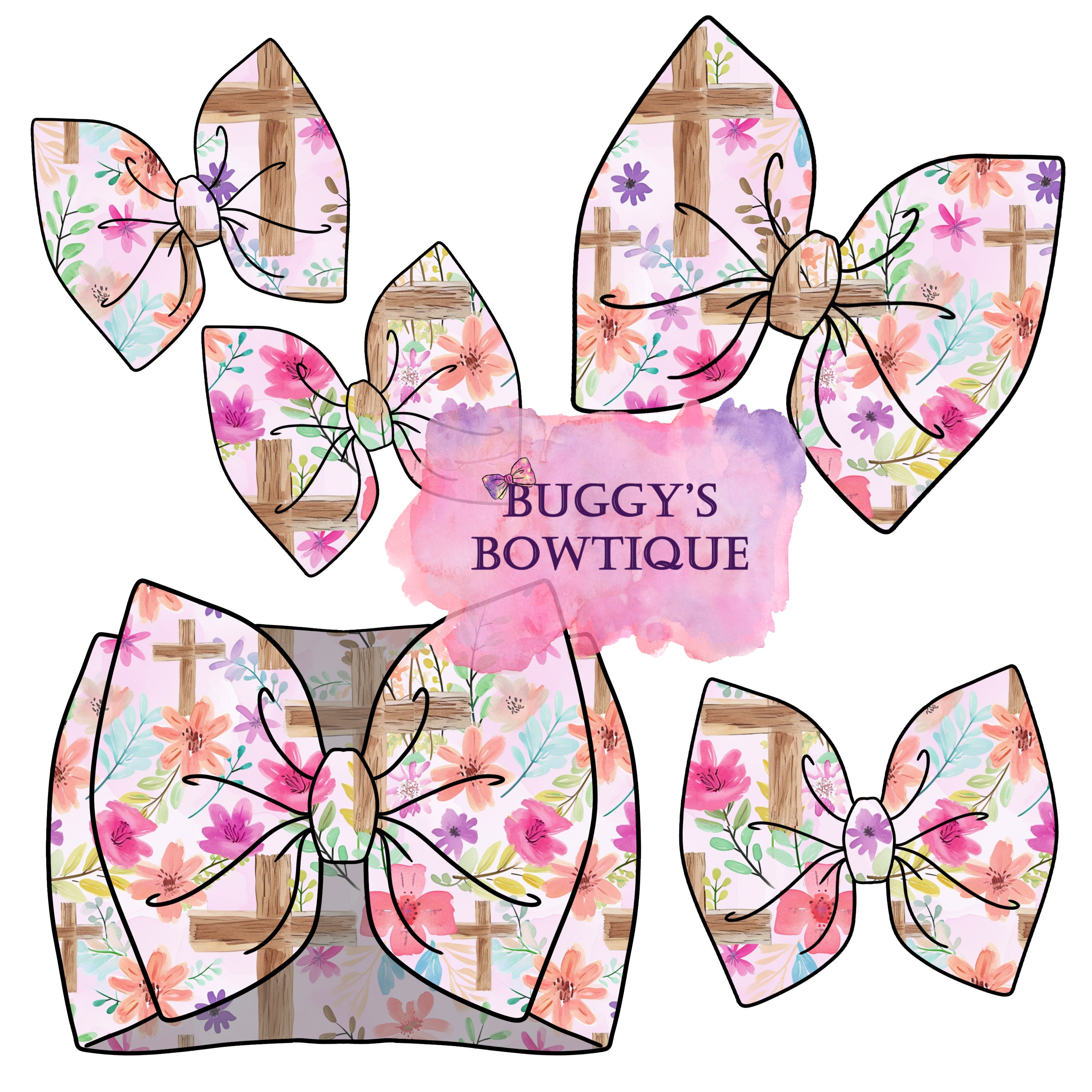Floral Cross bow/ bow tie/ headband/ piggies/ scrunchie