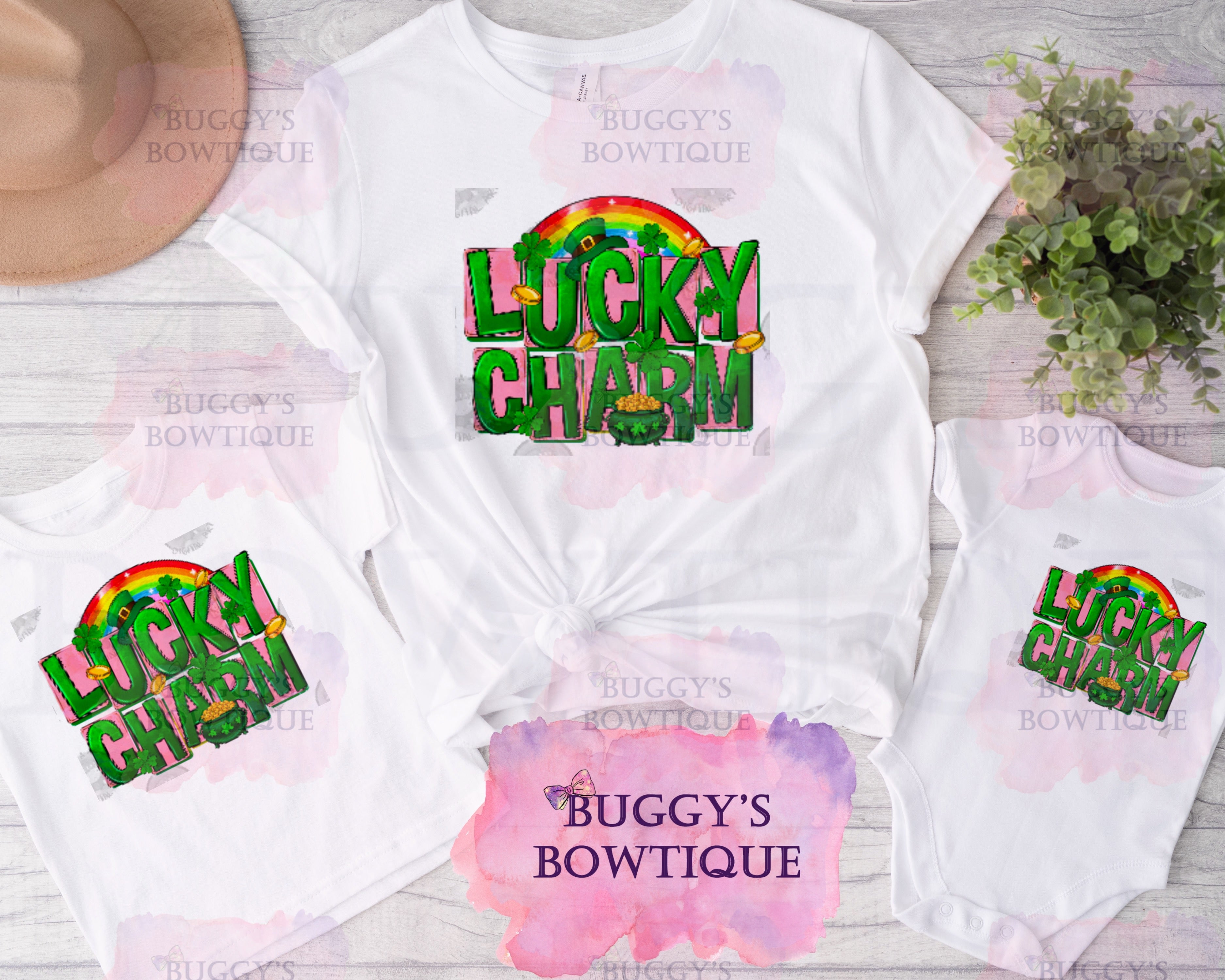 Lucky Charm Sublimation/ DTF/ BLEACHED Shirts, Onesies, Sweatshirts- MULTIPLE COLORS