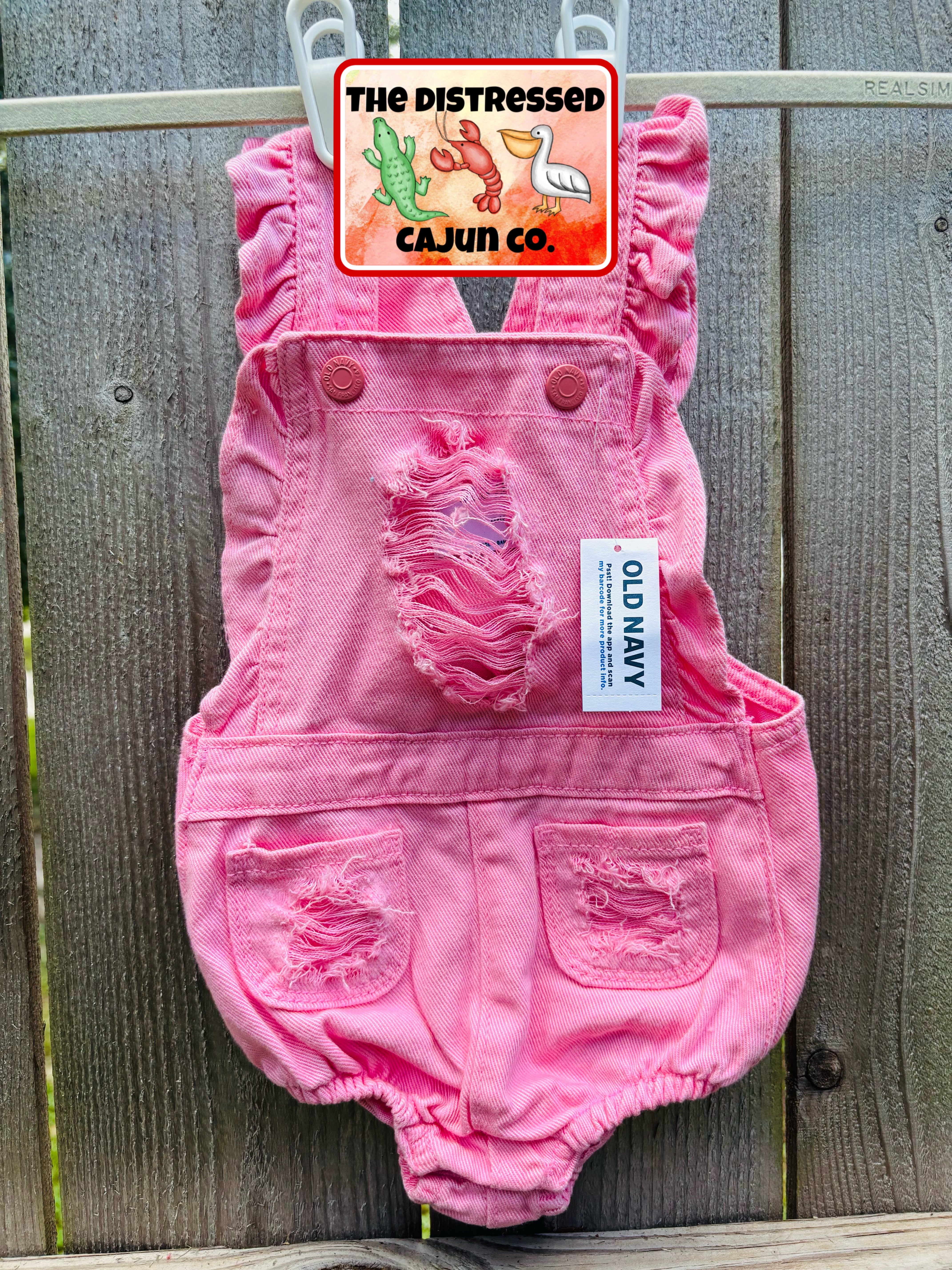 RTS Distressed Denim Pink Overalls Size 12/18 month
