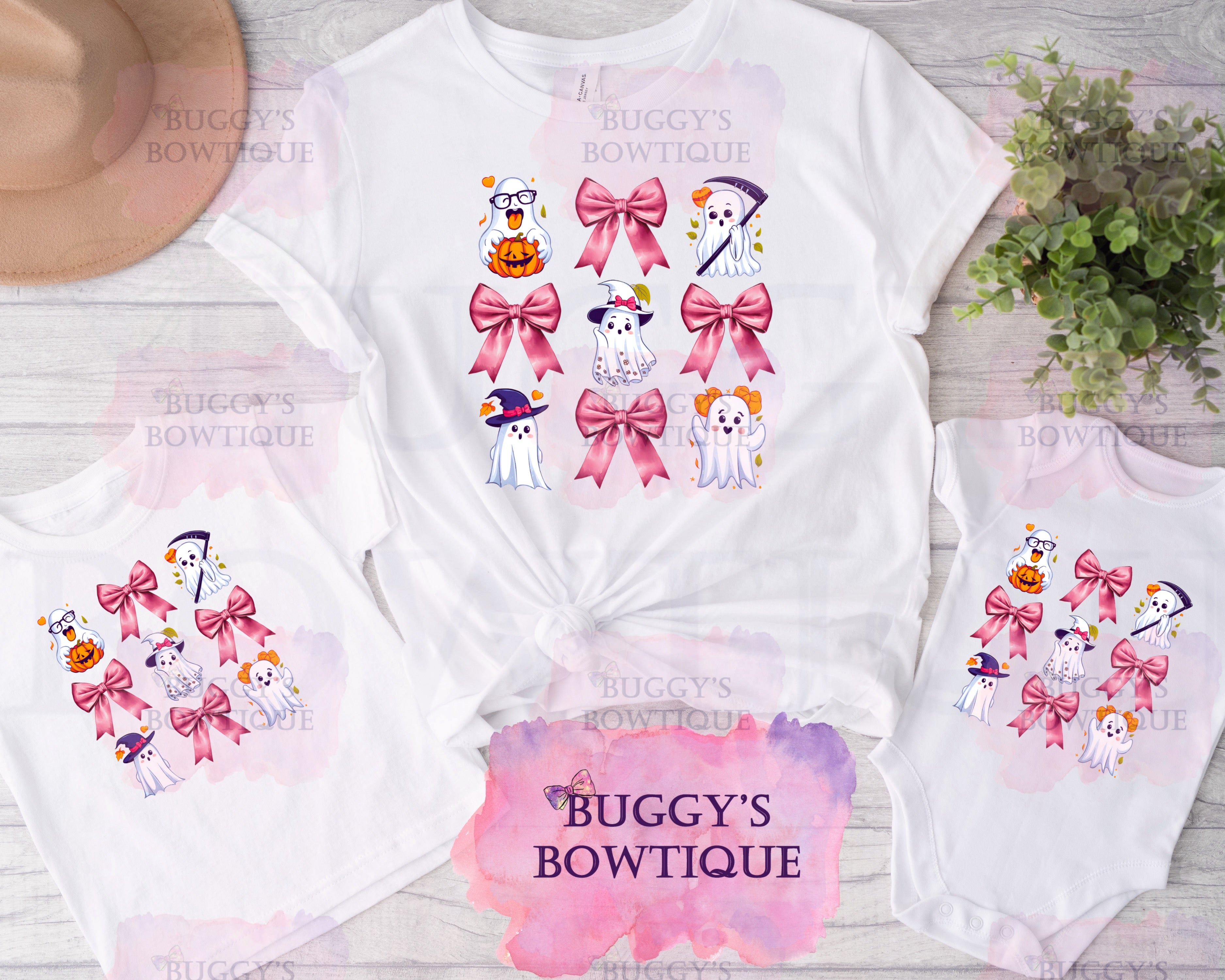 Ghosts and Bows Sublimation/ DTF/ BLEACHED Shirts, Onesies, Sweatshirts- MULTIPLE COLORS