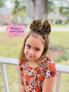 Gold Metallic bow/bow tie/headband/piggies/Scrunchie