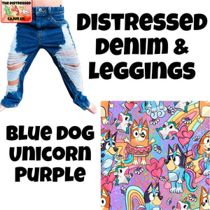 Blue Dog Unicorn Purple Distressed Denim & Leggings