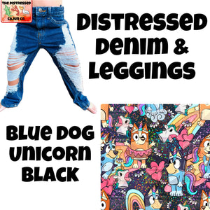 Blue Dog Unicorn Black Distressed Denim & Leggings