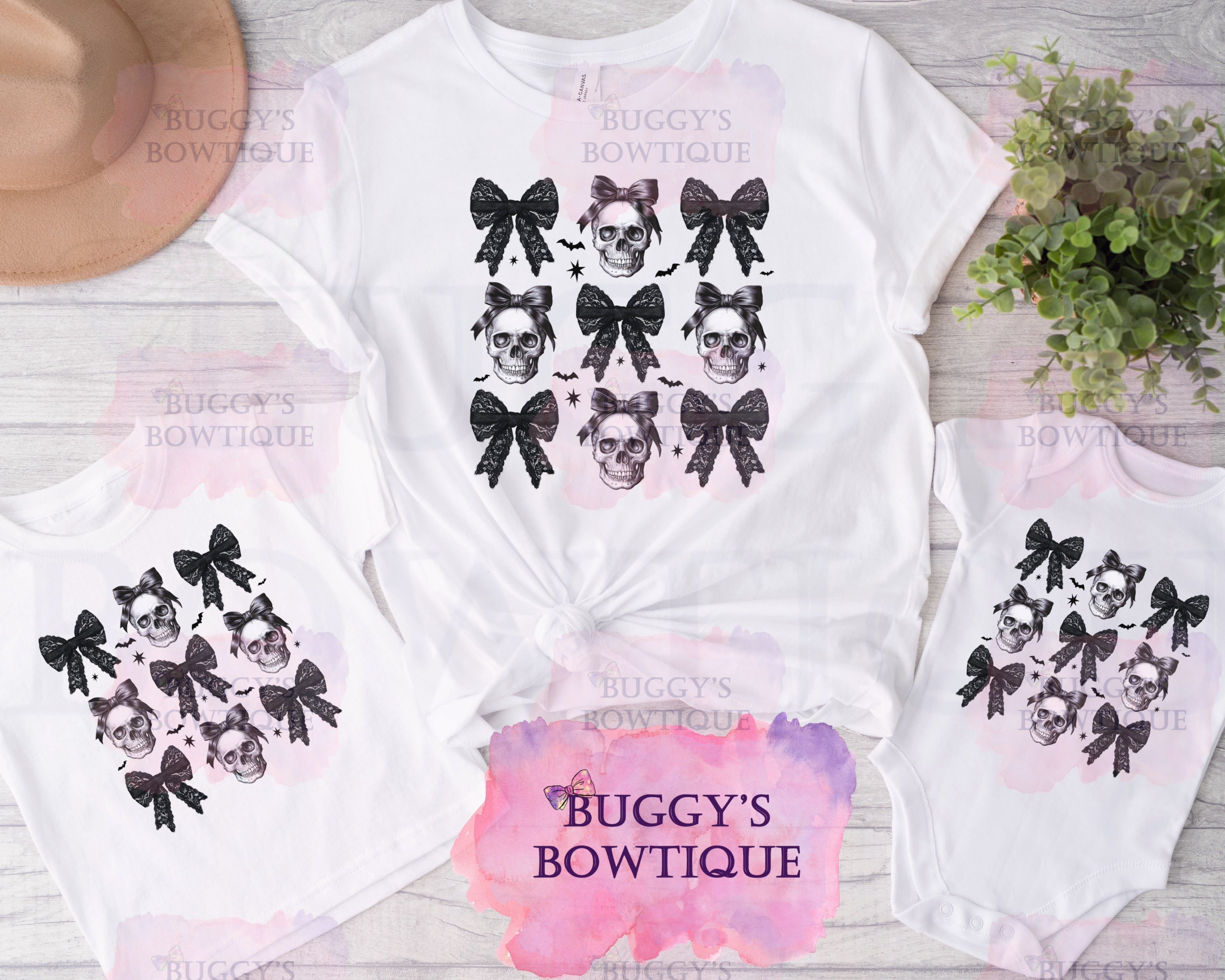 Skulls and Bows Sublimation/ DTF/ BLEACHED Shirts, Onesies, Sweatshirts- MULTIPLE COLORS