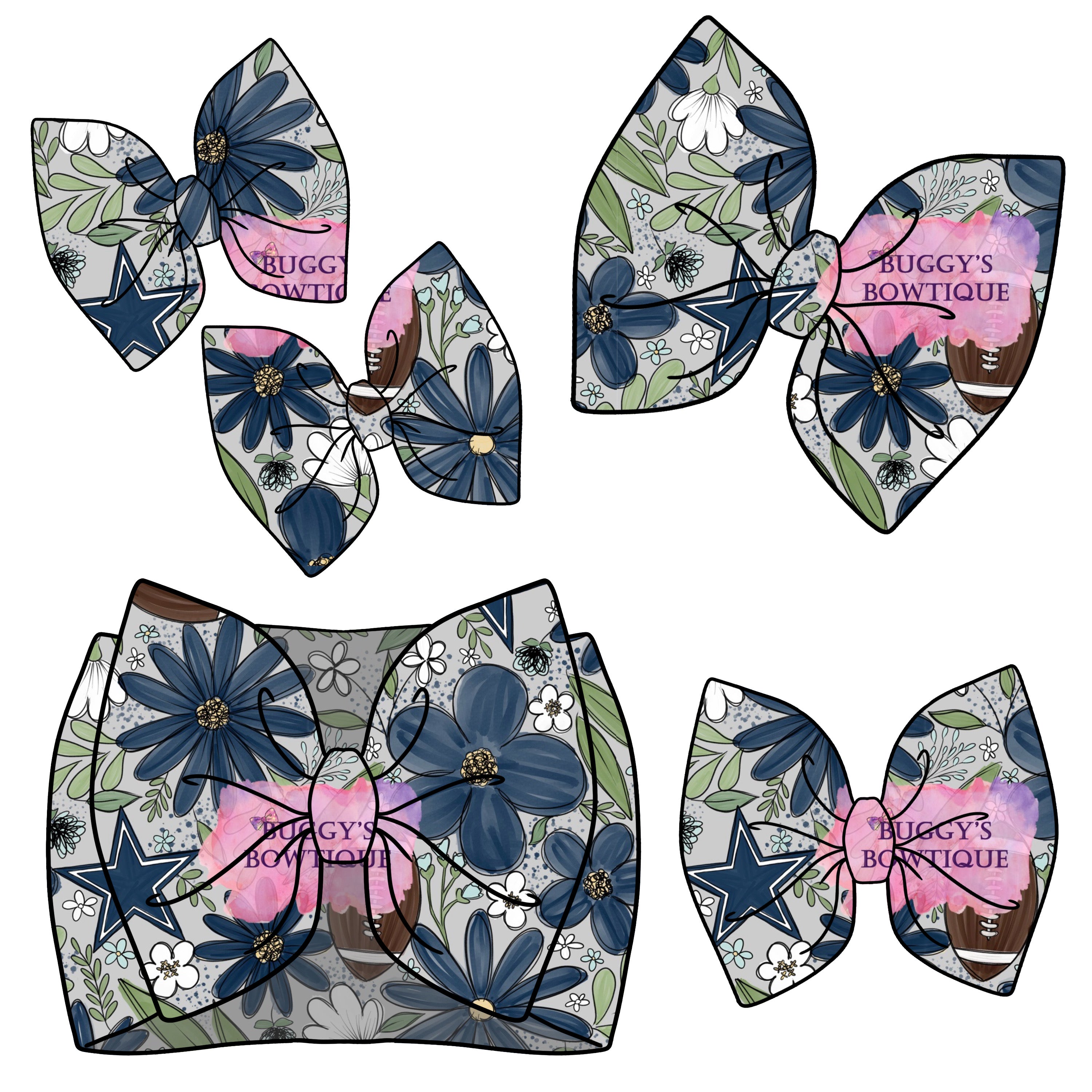 Dallas Floral Football bow/ bow tie/ headband/ piggies/ scrunchie