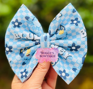 Blue Dog Checkered bow/ bow tie/ headband/ piggies/ scrunchie