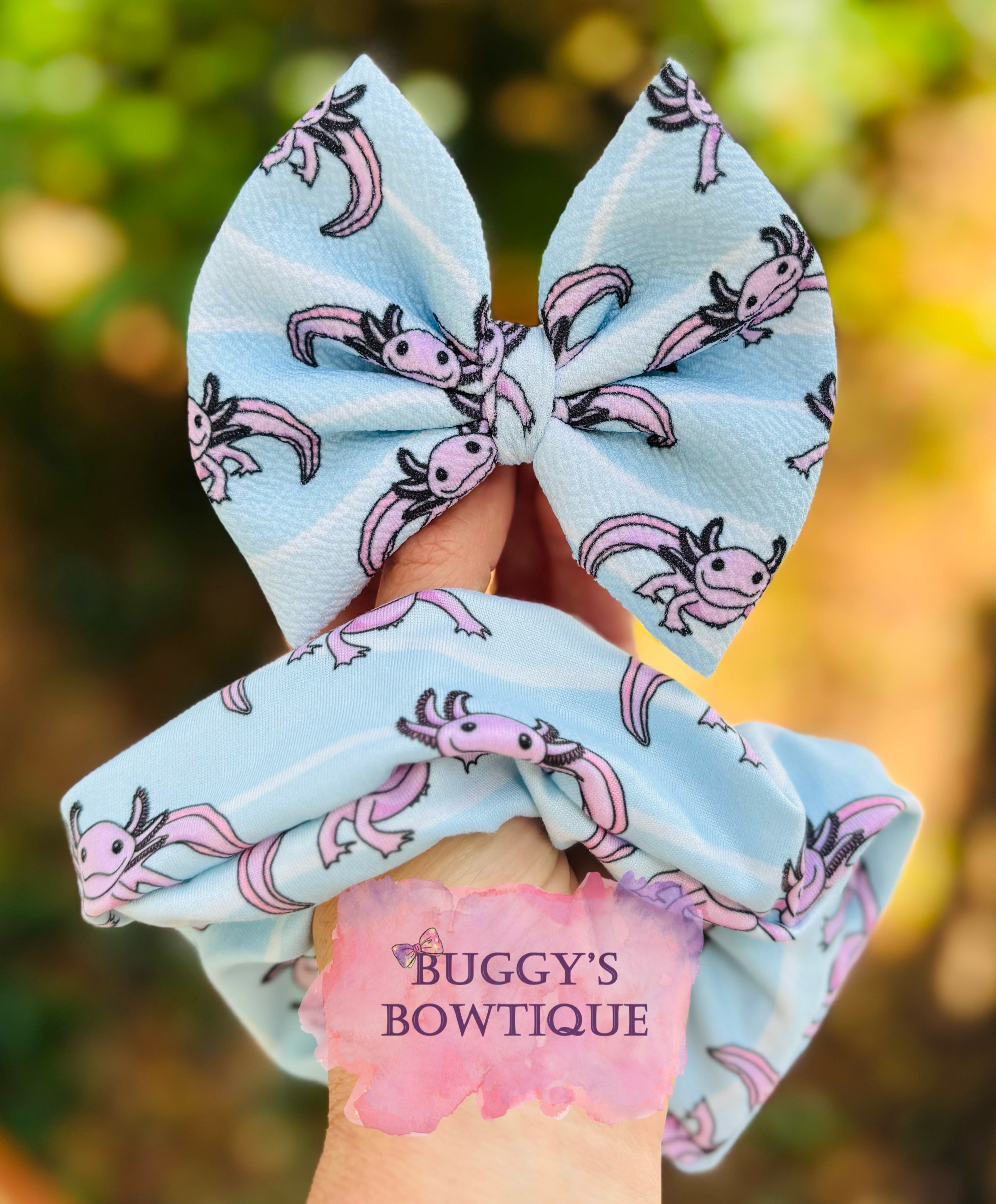 Axolotl bow/ bow tie/ headband/ piggies/ scrunchie