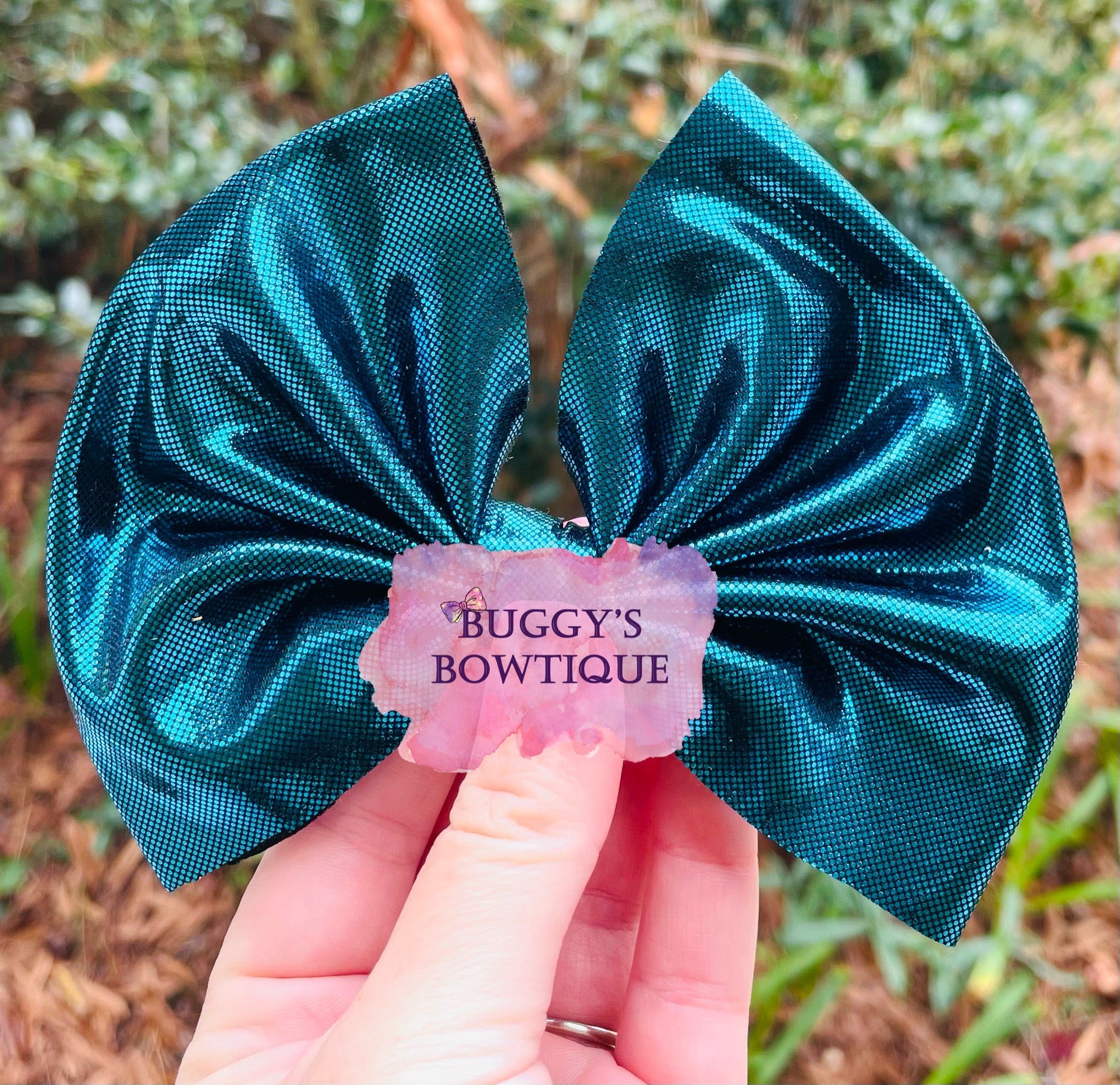 Blue Metallic bow/bow tie/headband/piggies/Scrunchie