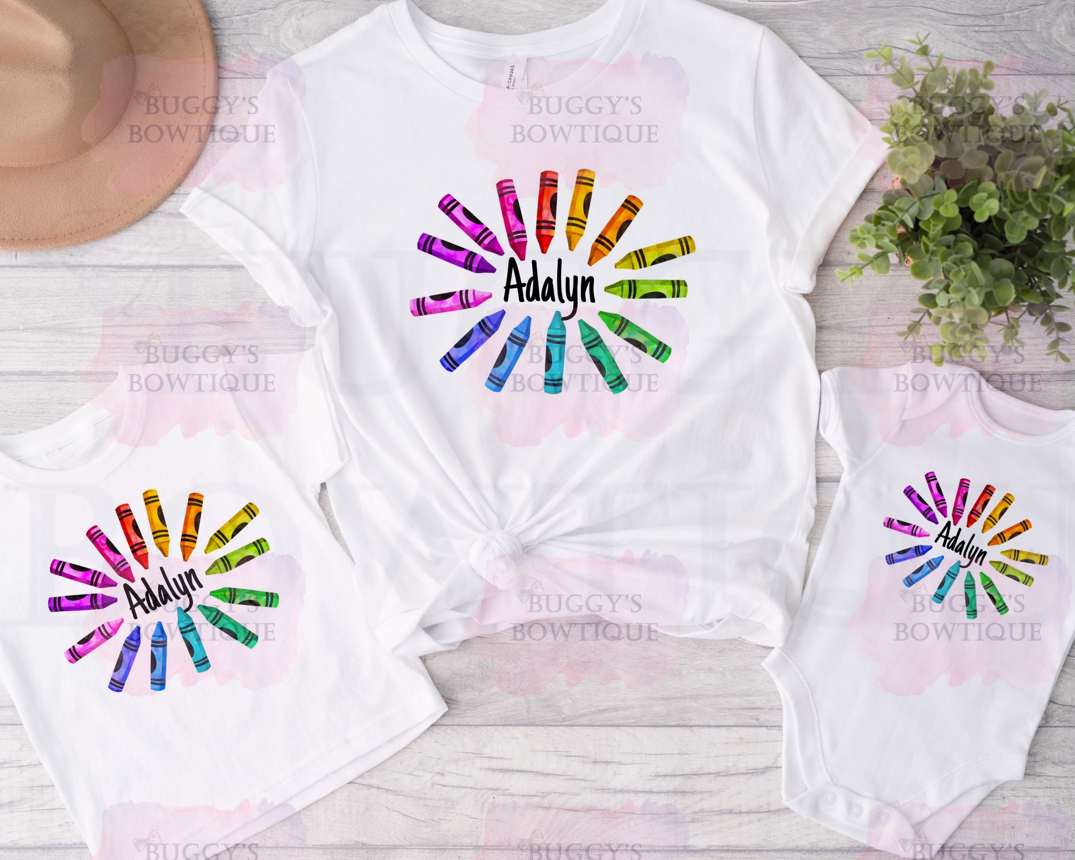 Personalized Crayons Sublimation/ DTF/ BLEACHED Shirts, Onesies, Sweatshirts- MULTIPLE COLORS