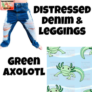 Green Axolotl Distressed Denim & Leggings