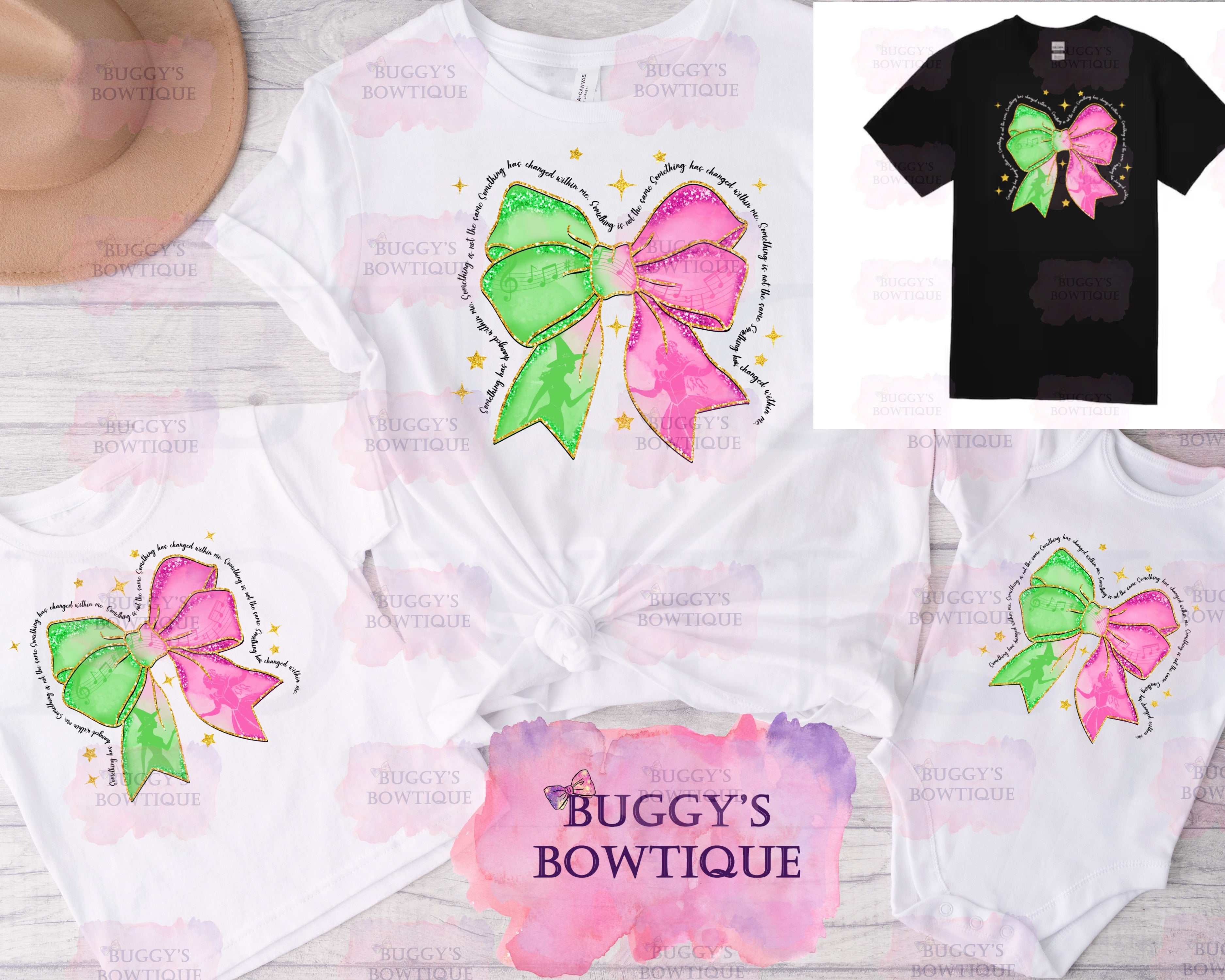 Pink and Green Coquette Bow Sublimation/ DTF/ BLEACHED Shirts, Onesies, Sweatshirts- MULTIPLE COLORS