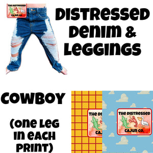 Cowboy (one leg each print) Distressed Denim & Leggings