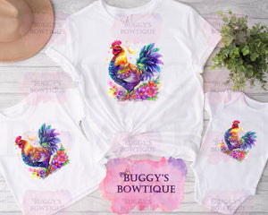 Rainbow Chicken Sublimation/ DTF/ BLEACHED Shirts, Onesies, Sweatshirts- MULTIPLE COLORS