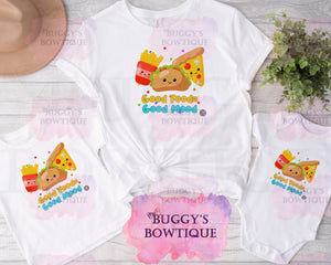 Good Food = Good Mood Sublimation/ DTF/ BLEACHED Shirts, Onesies, Sweatshirts- MULTIPLE COLORS