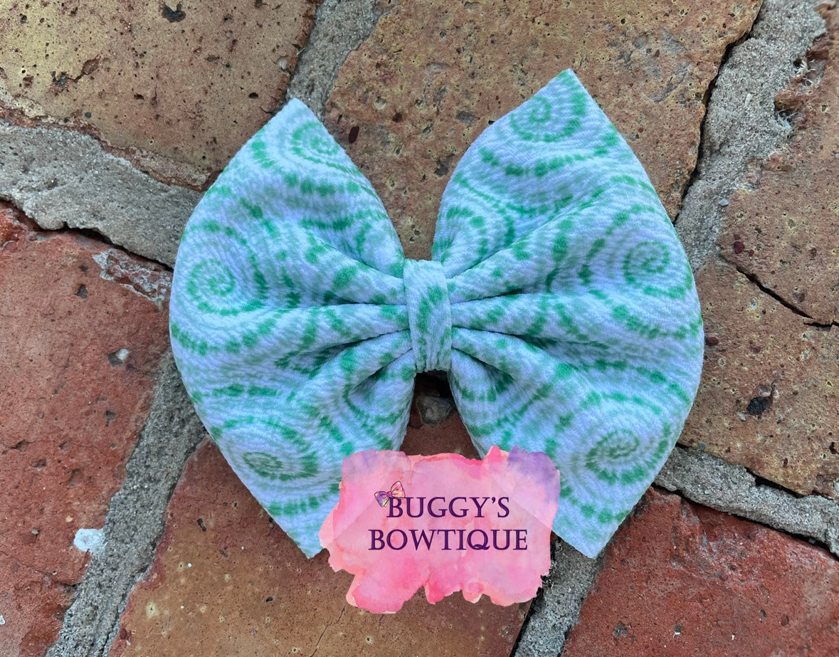 Green Swirls bow/ bow tie/ headband/ piggies/ scrunchie