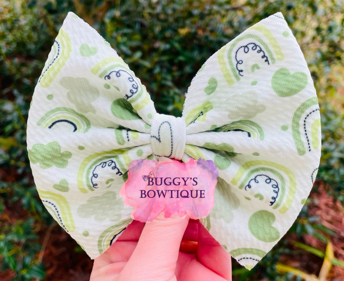 Green Rainbows bow/ bow tie/ headband/ piggies/ scrunchie
