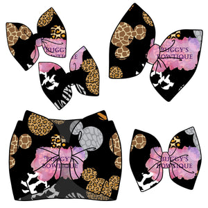 Animal Print Mouse bow/ bow tie/ headband/ piggies/ scrunchie