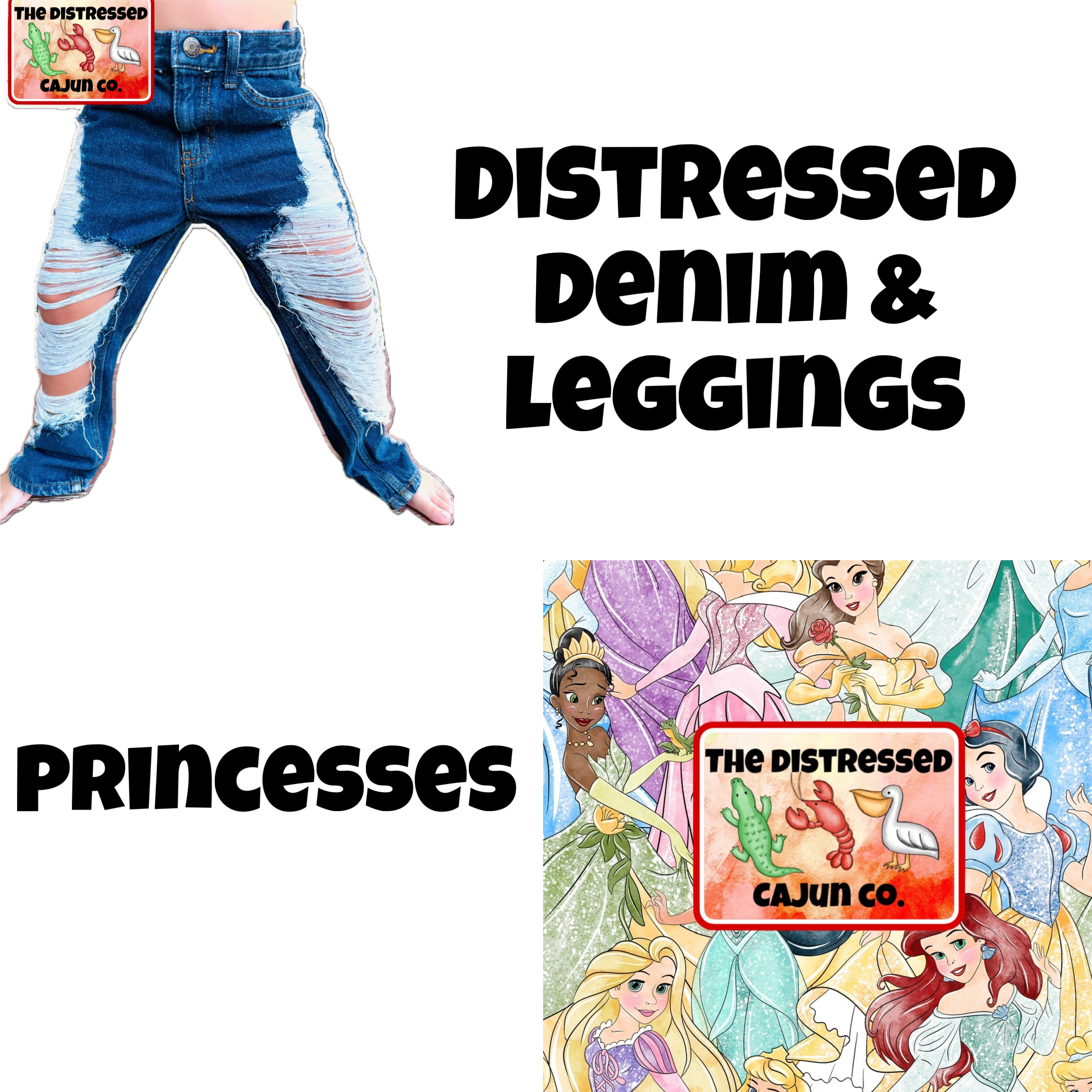 Princesses Distressed Denim & Leggings- MATCHING ACCESSORIES AVAILABLE