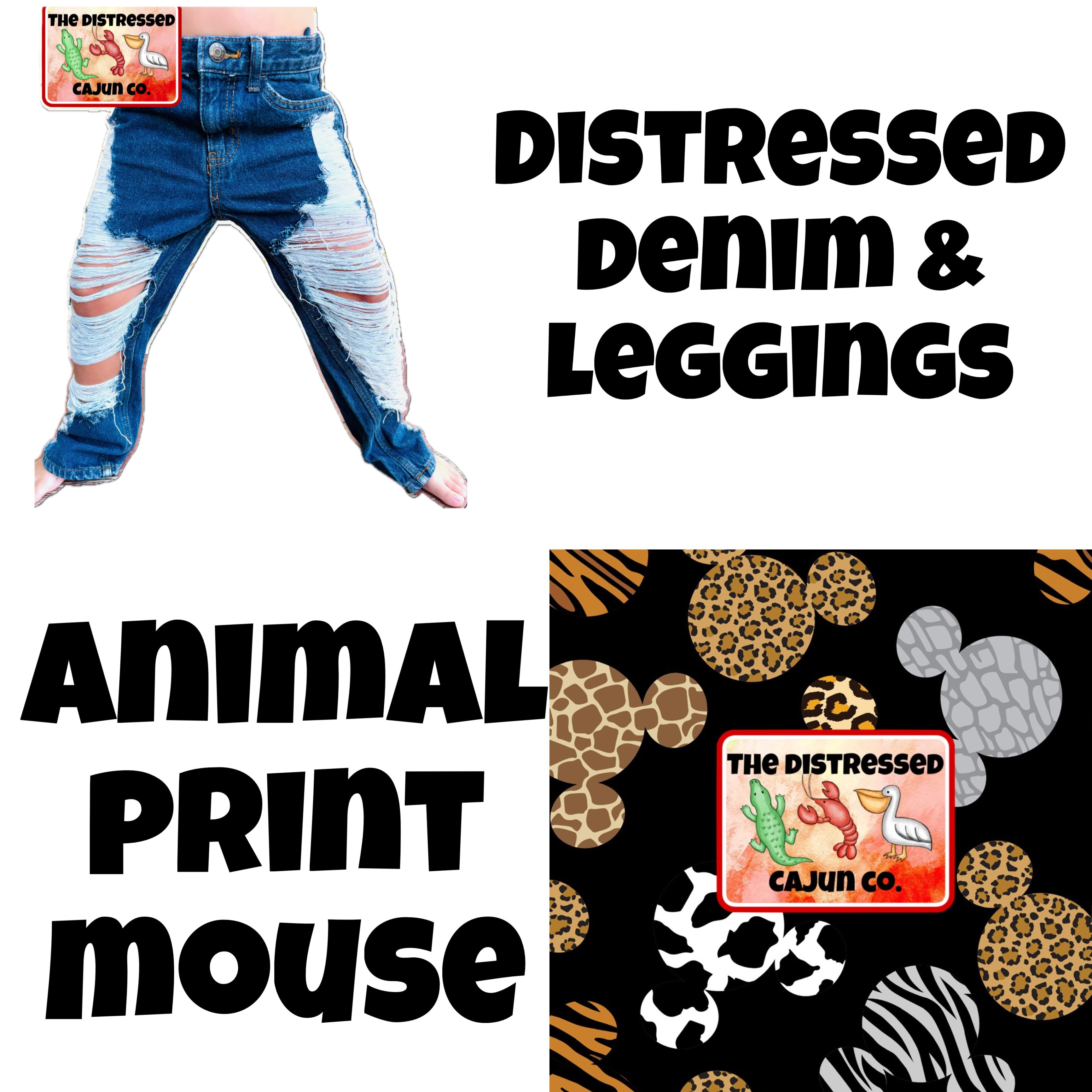 Animal Print Mouse Distressed Denim & Leggings