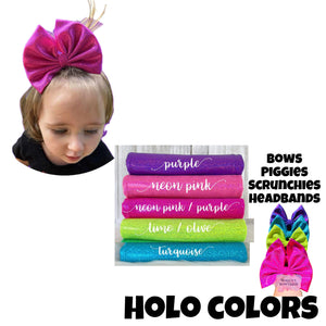 Neon Pink Holo bow/ bow tie/ headband/ piggies/ scrunchie
