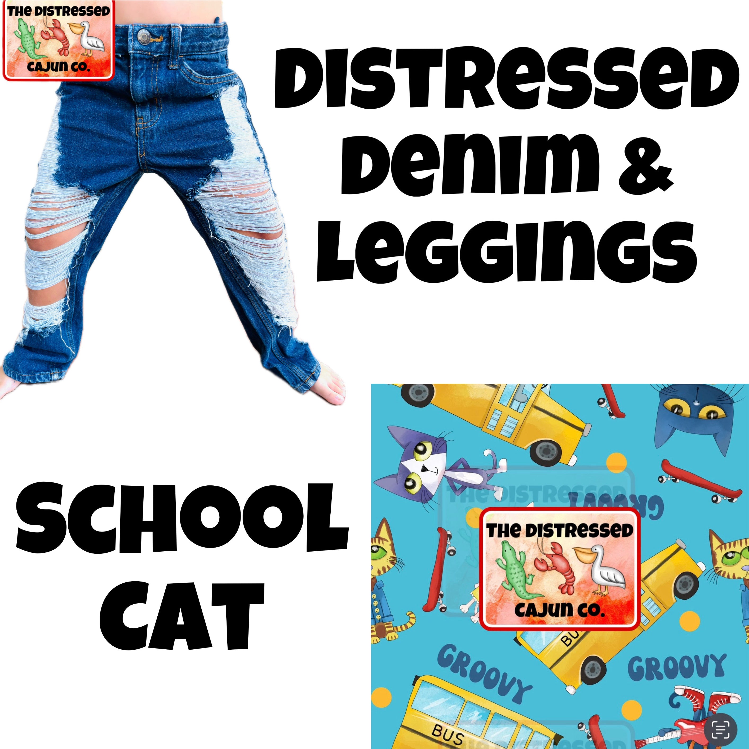 School Cat Distressed Denim & Leggings