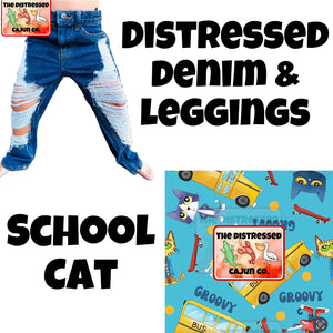 School Cat Distressed Denim & Leggings