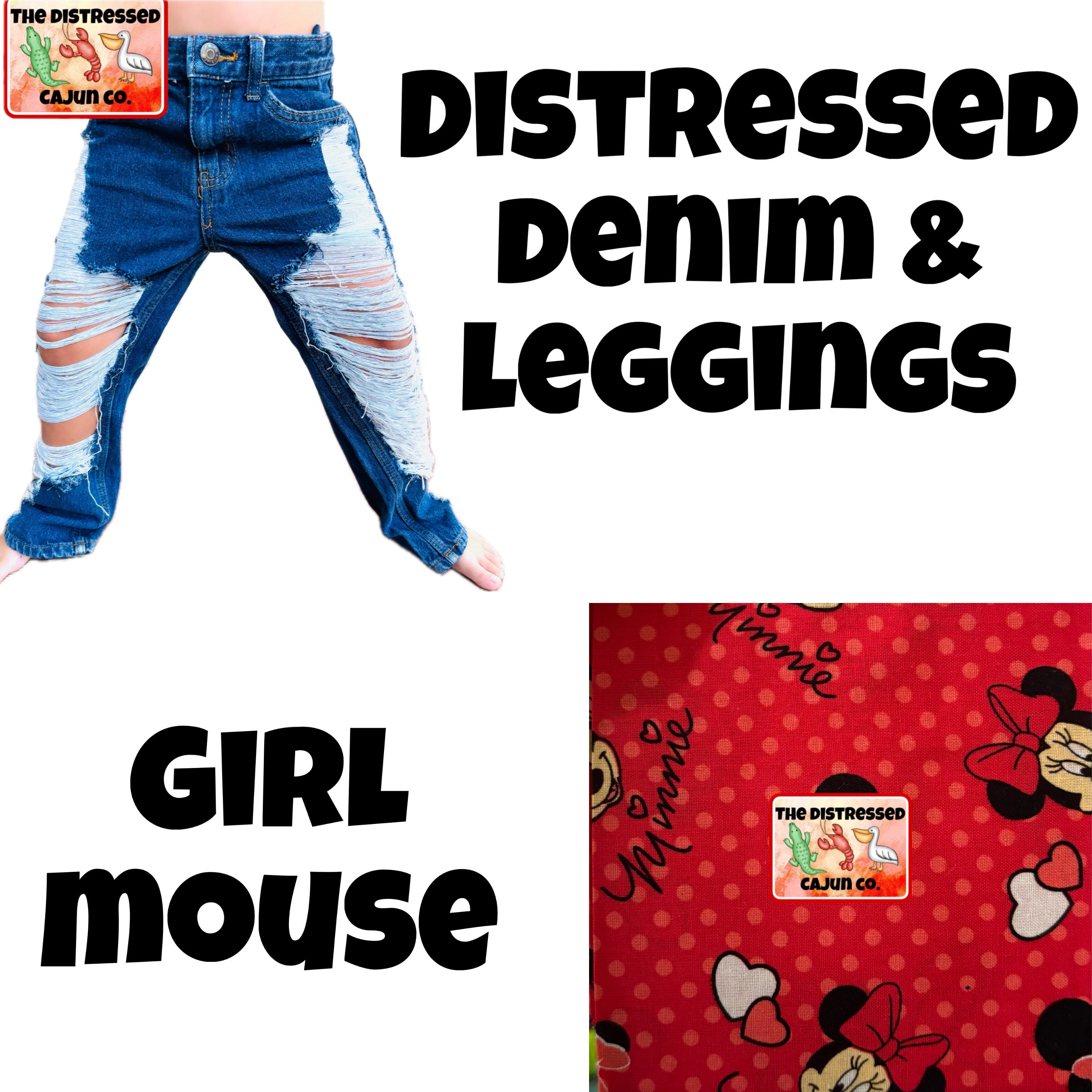 Girl Mouse Distressed Denim & Leggings