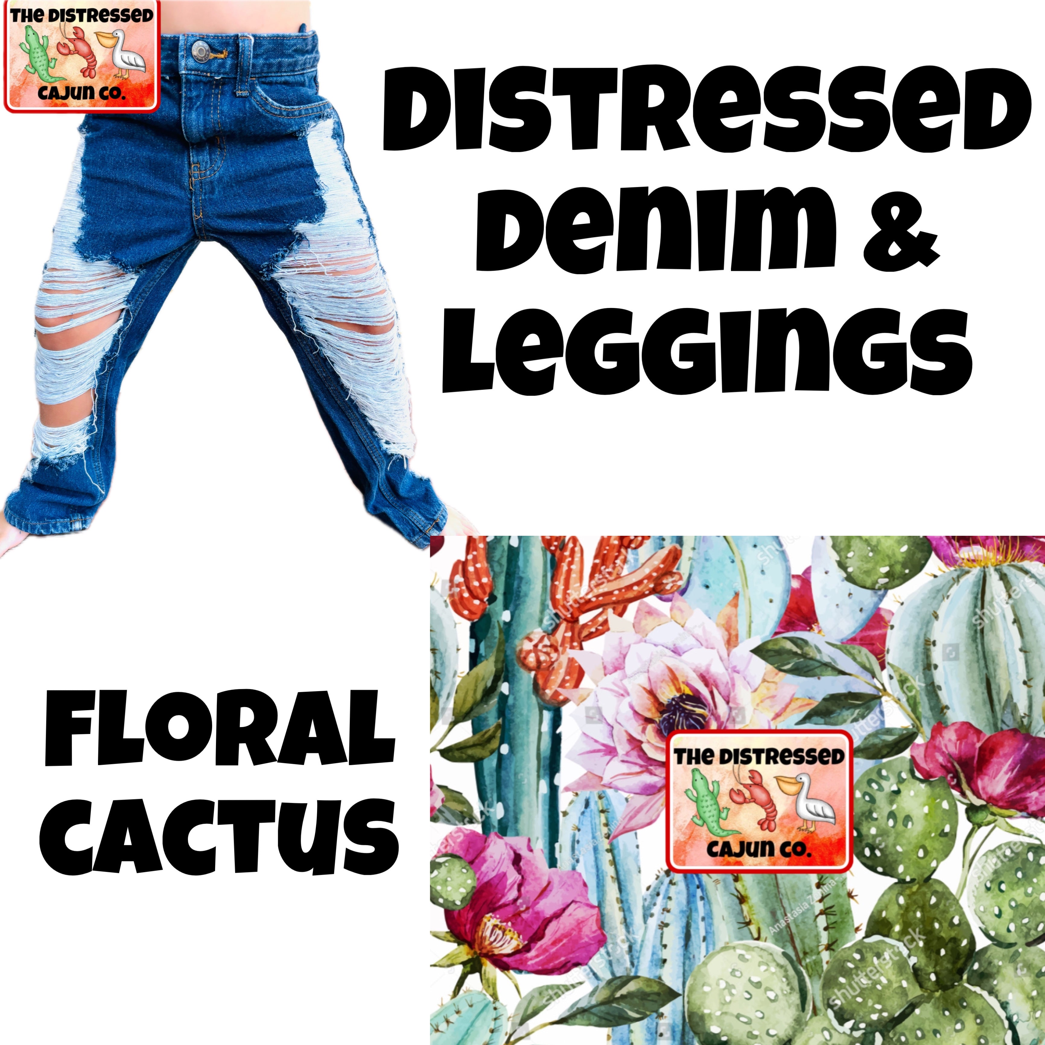 Floral Cactus Distressed Denim & Leggings