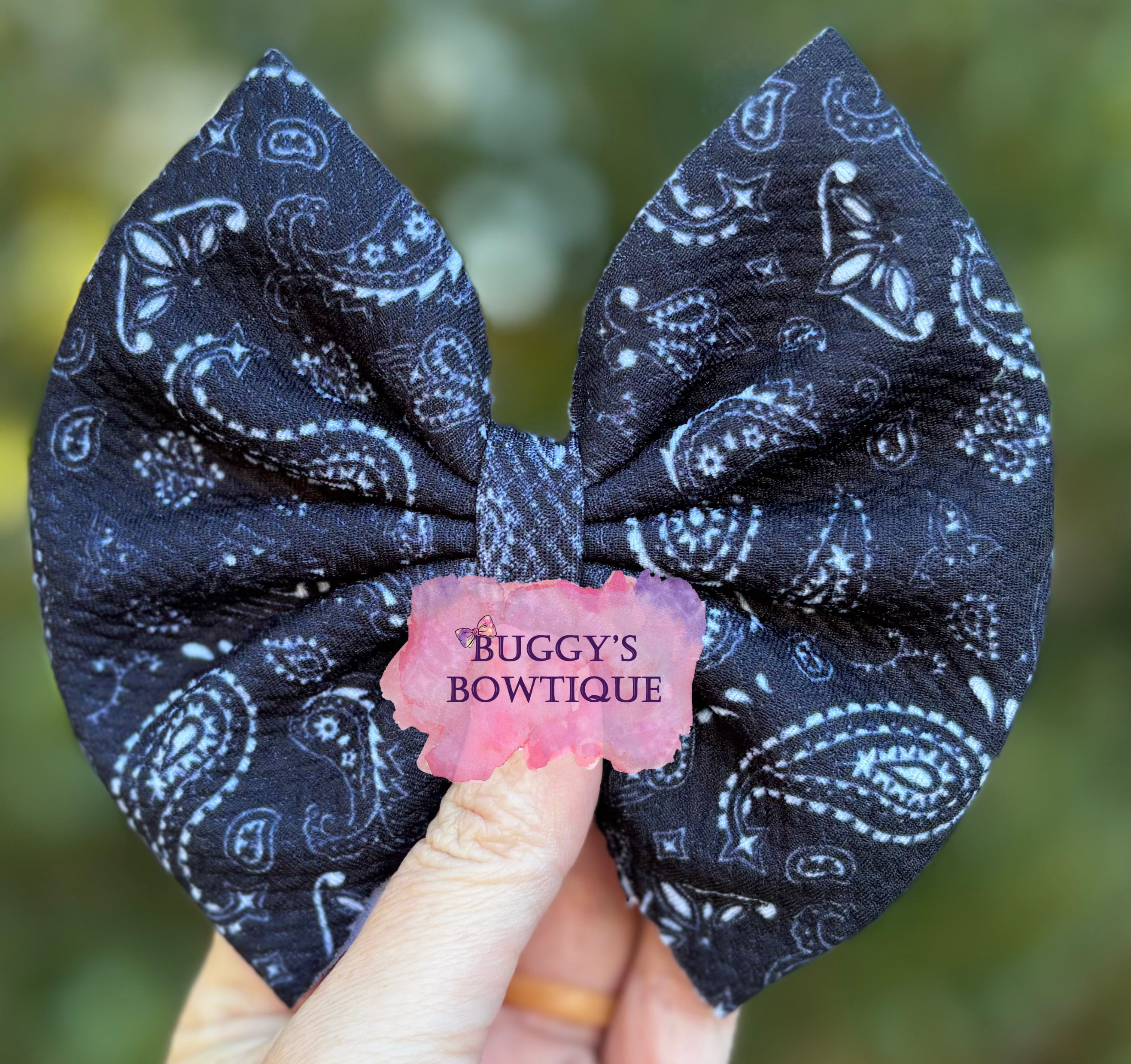 Black Paisley bow/ bow tie/ headband/ piggies/ scrunchie