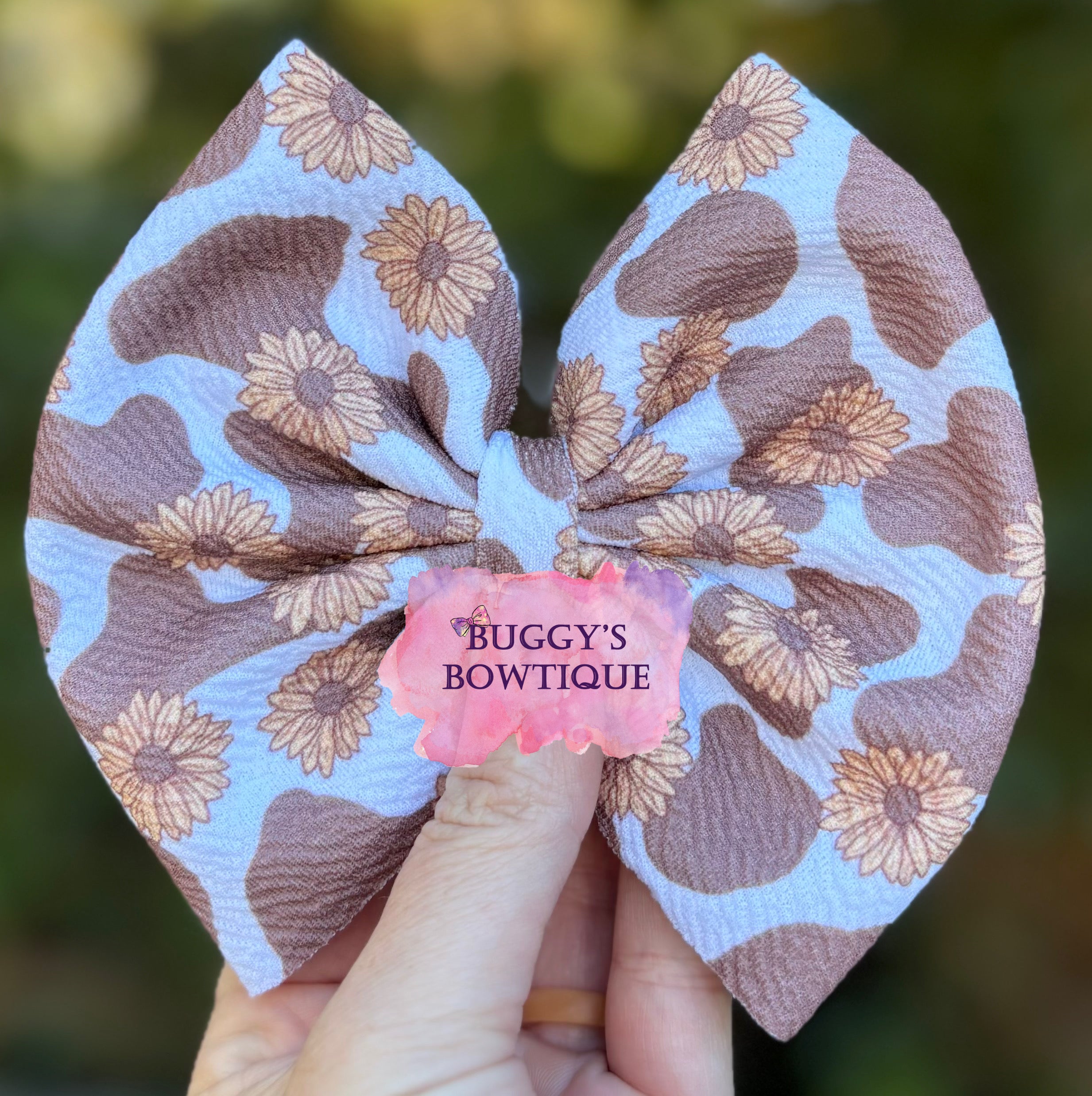 Brown Cow Floral Print bow/ bow tie/ headband/ piggies/ scrunchie