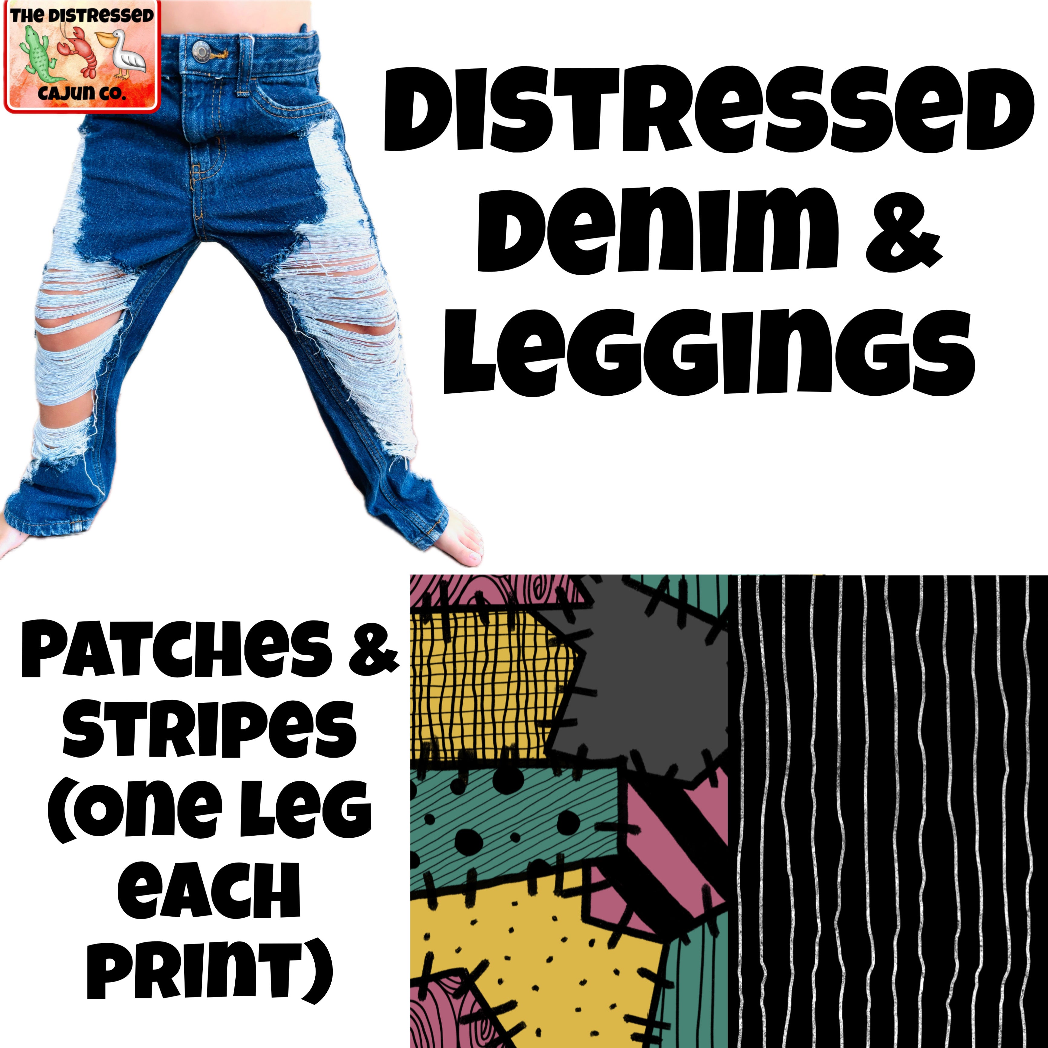 Patches & Stripes Distressed Denim & Leggings