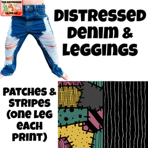 Patches & Stripes Distressed Denim & Leggings
