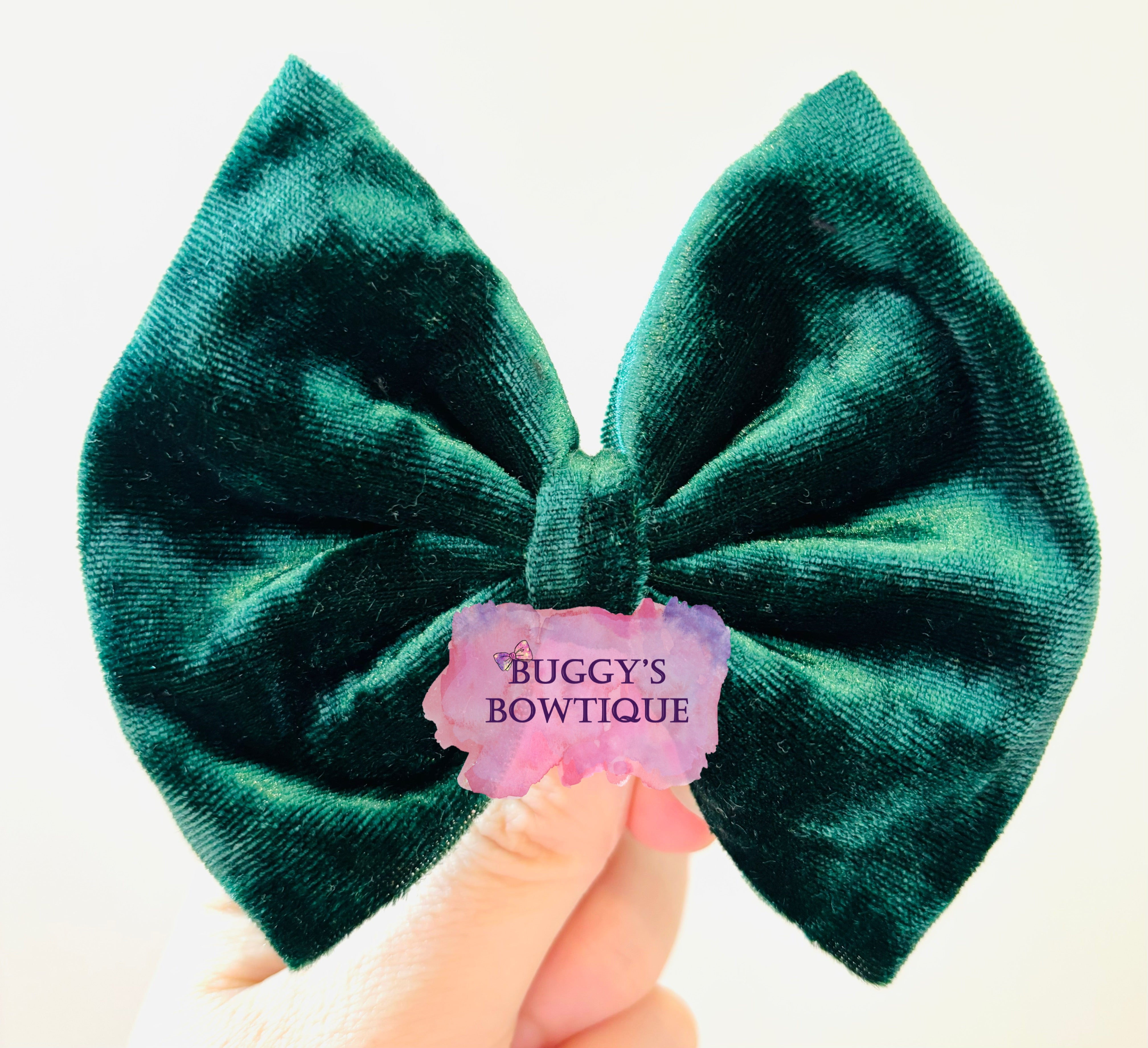 Dark Green Velvet bow/bow tie/headband/piggies/Scrunchie