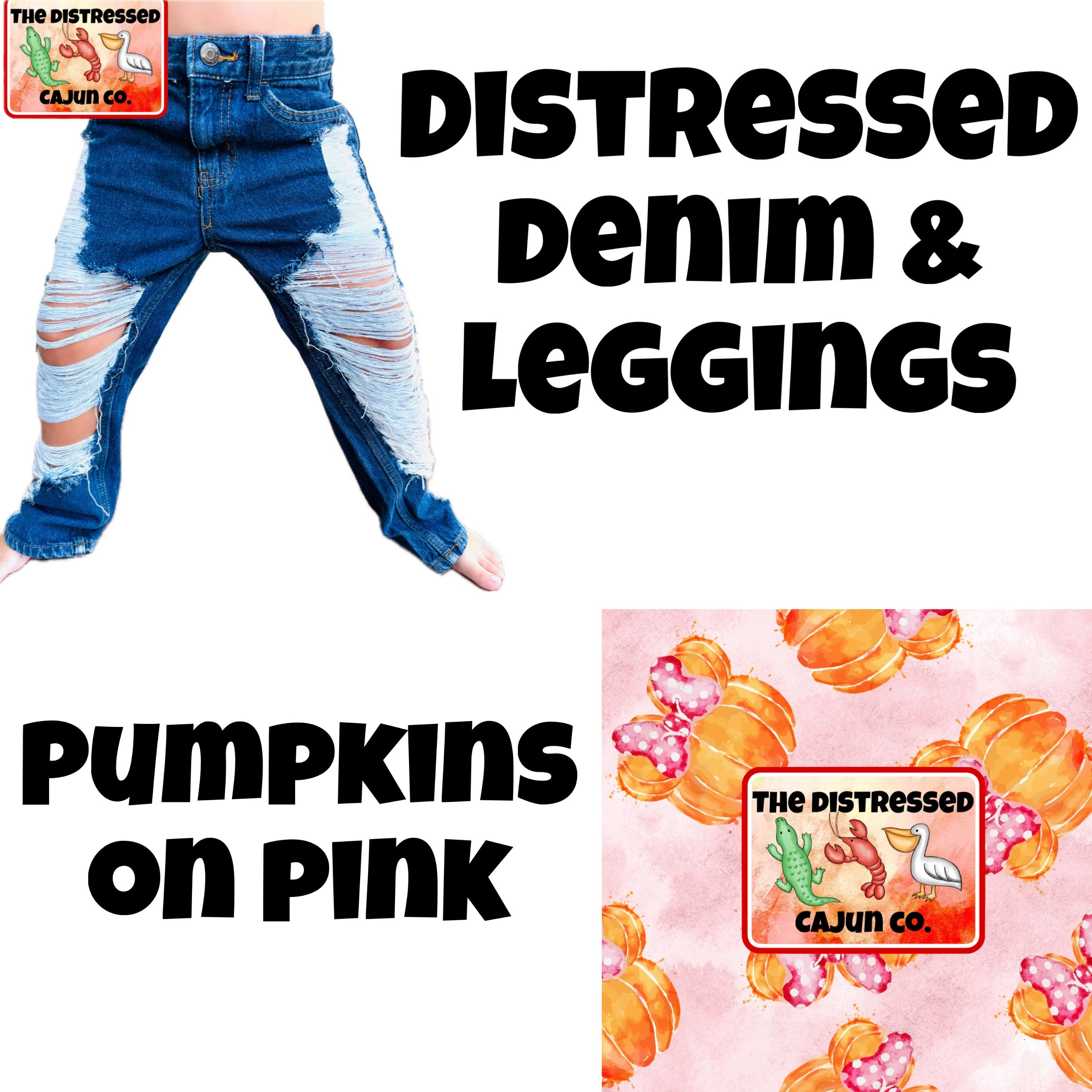 Pumpkins on Pink Distressed Denim & Leggings