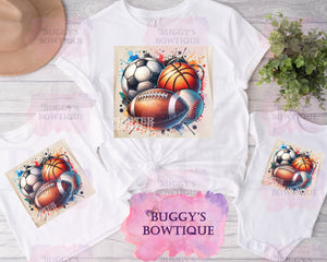 Splatter Sports Balls Sublimation/ DTF/ BLEACHED Shirts, Onesies, Sweatshirts- MULTIPLE COLORS