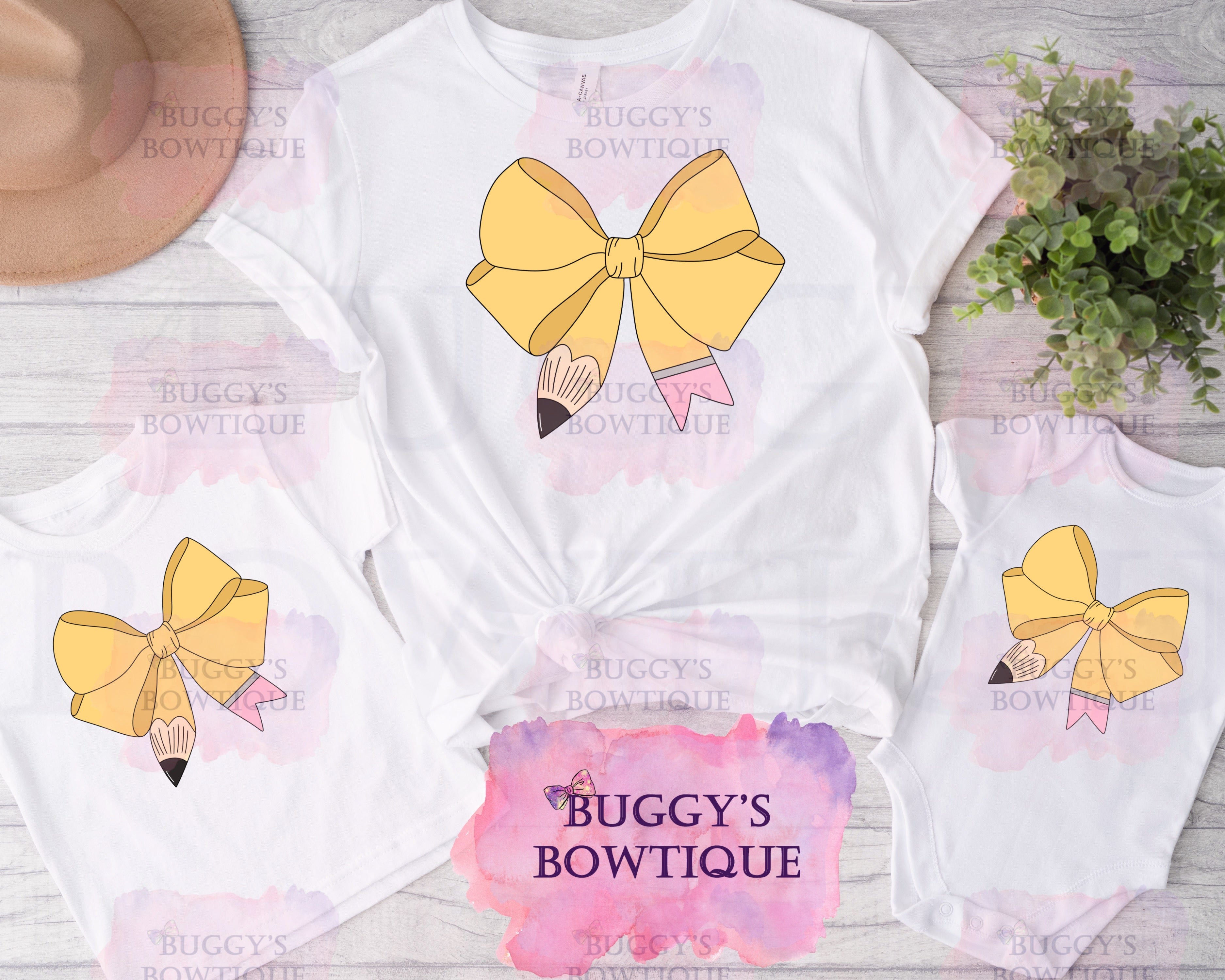 Pencil Bow Sublimation/ DTF/ BLEACHED Shirts, Onesies, Sweatshirts- MULTIPLE COLORS