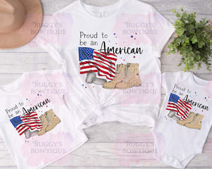 Proud to be an American Sublimation/ DTF/ BLEACHED Shirts, Onesies, Sweatshirts- MULTIPLE COLORS