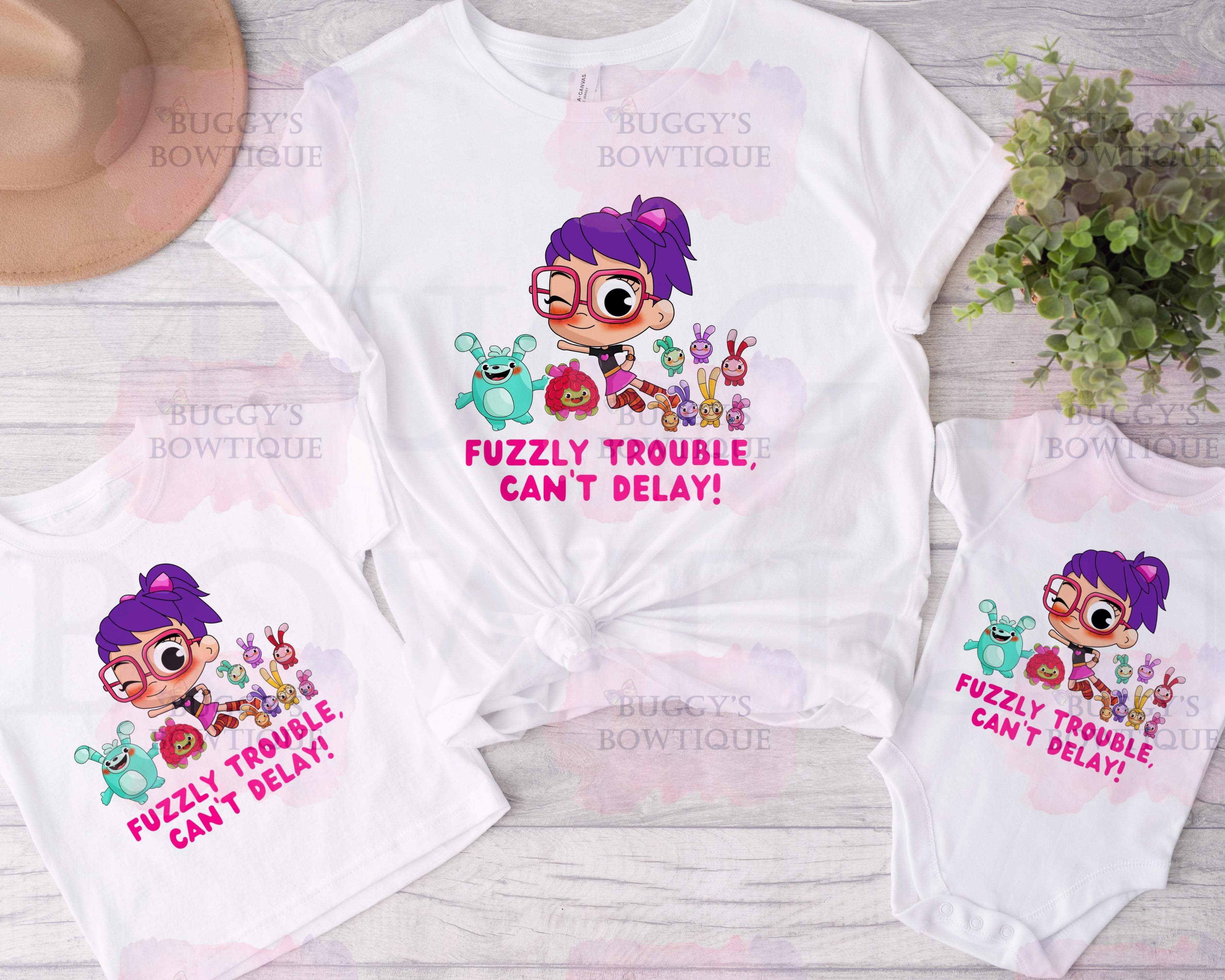 Fuzzly trouble can’t delay Sublimation/ DTF/ BLEACHED Shirts, Onesies, Sweatshirts- MULTIPLE COLORS