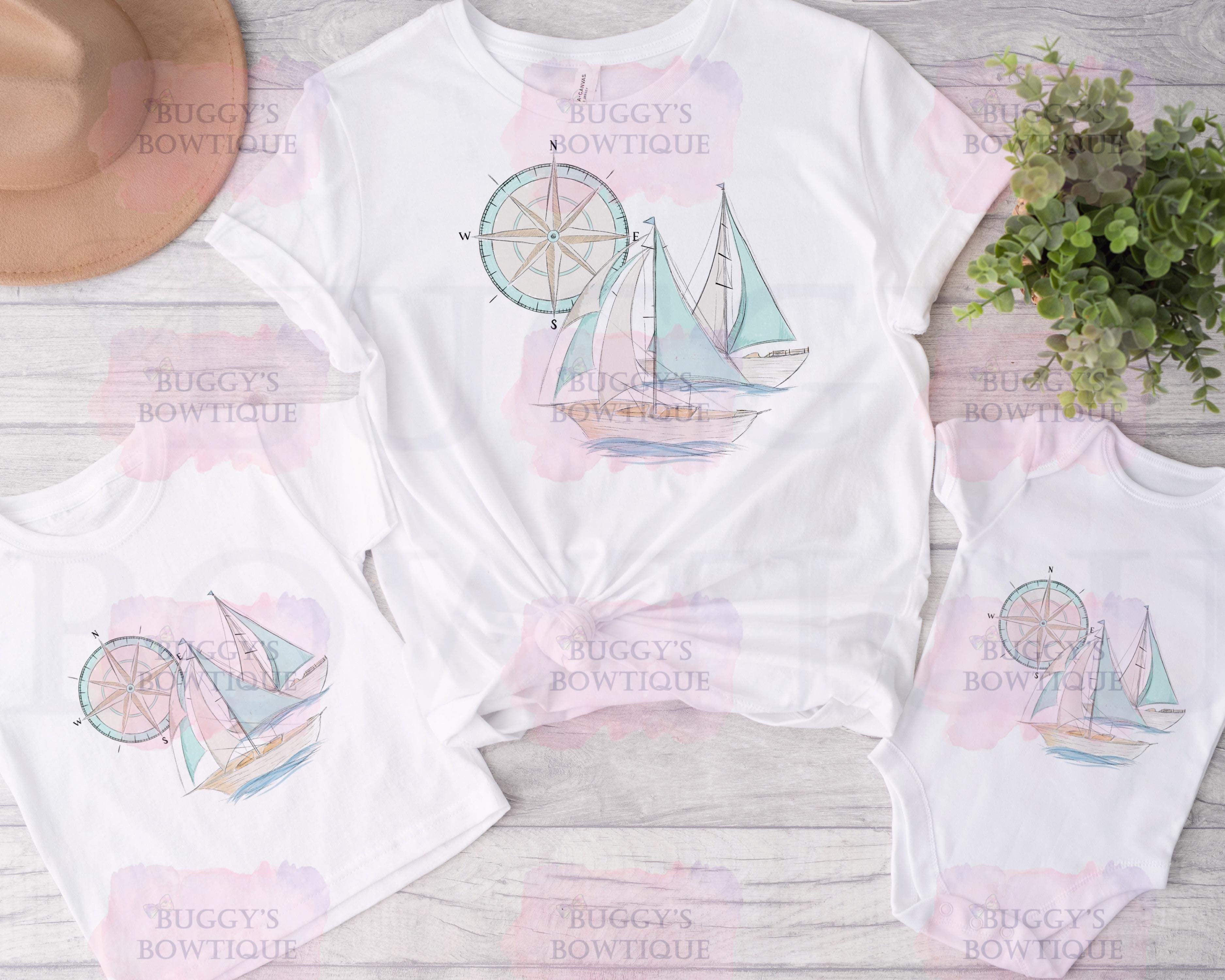 Sailboat Sublimation/ DTF/ BLEACHED Shirts, Onesies, Sweatshirts- MULTIPLE COLORS- MATCHING ACCESSORIES AVAILABLE