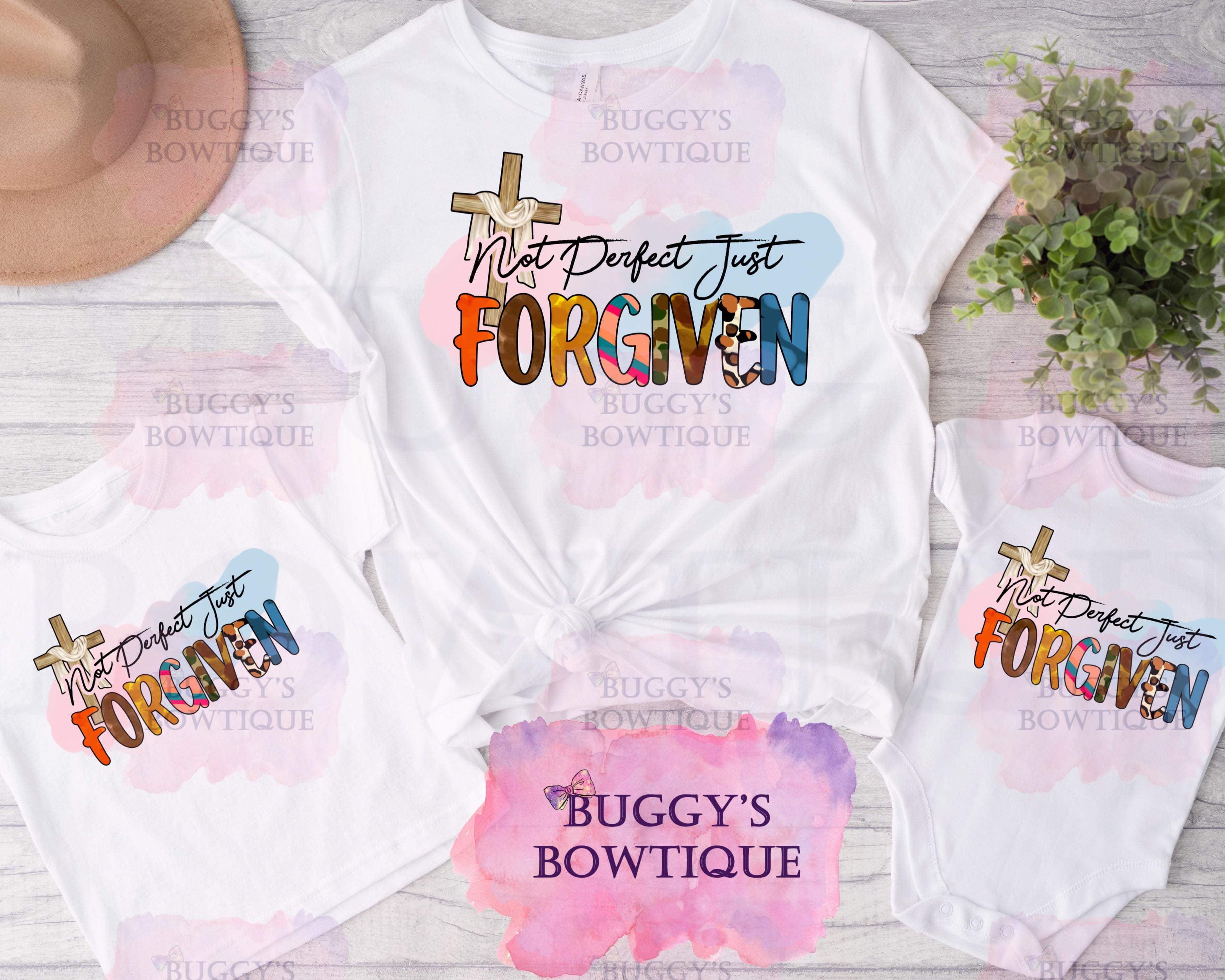 Not perfect just forgiven Sublimation/ DTF/ BLEACHED Shirts, Onesies, Sweatshirts- MULTIPLE COLORS