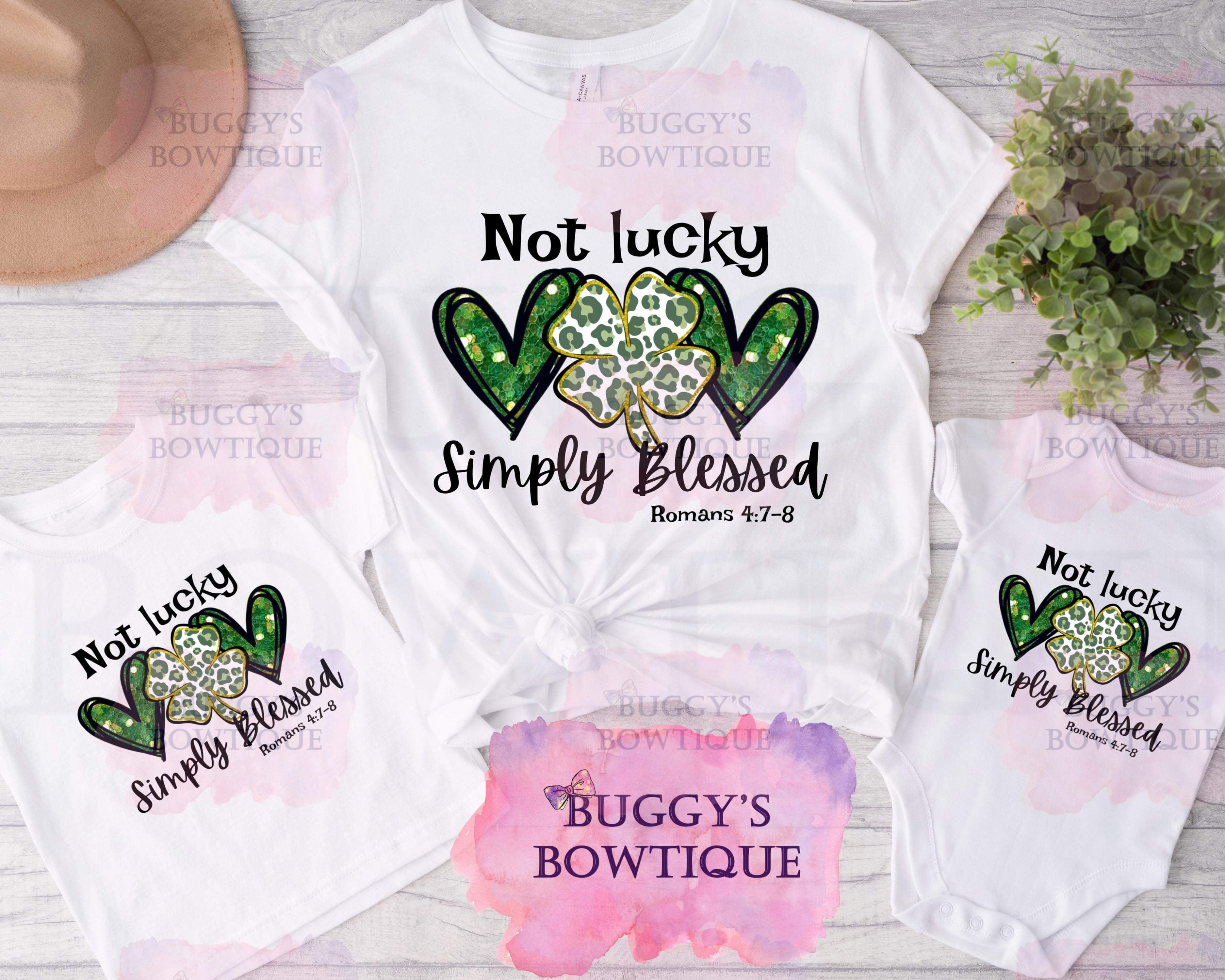 Not luck simply blessed Sublimation/ DTF/ BLEACHED Shirts, Onesies, Sweatshirts- MULTIPLE COLORS