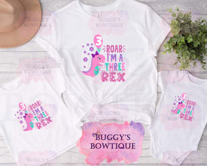 3 Three Rex birthday Sublimation/ DTF/ BLEACHED Shirts, Onesies, Sweatshirts- MULTIPLE COLORS