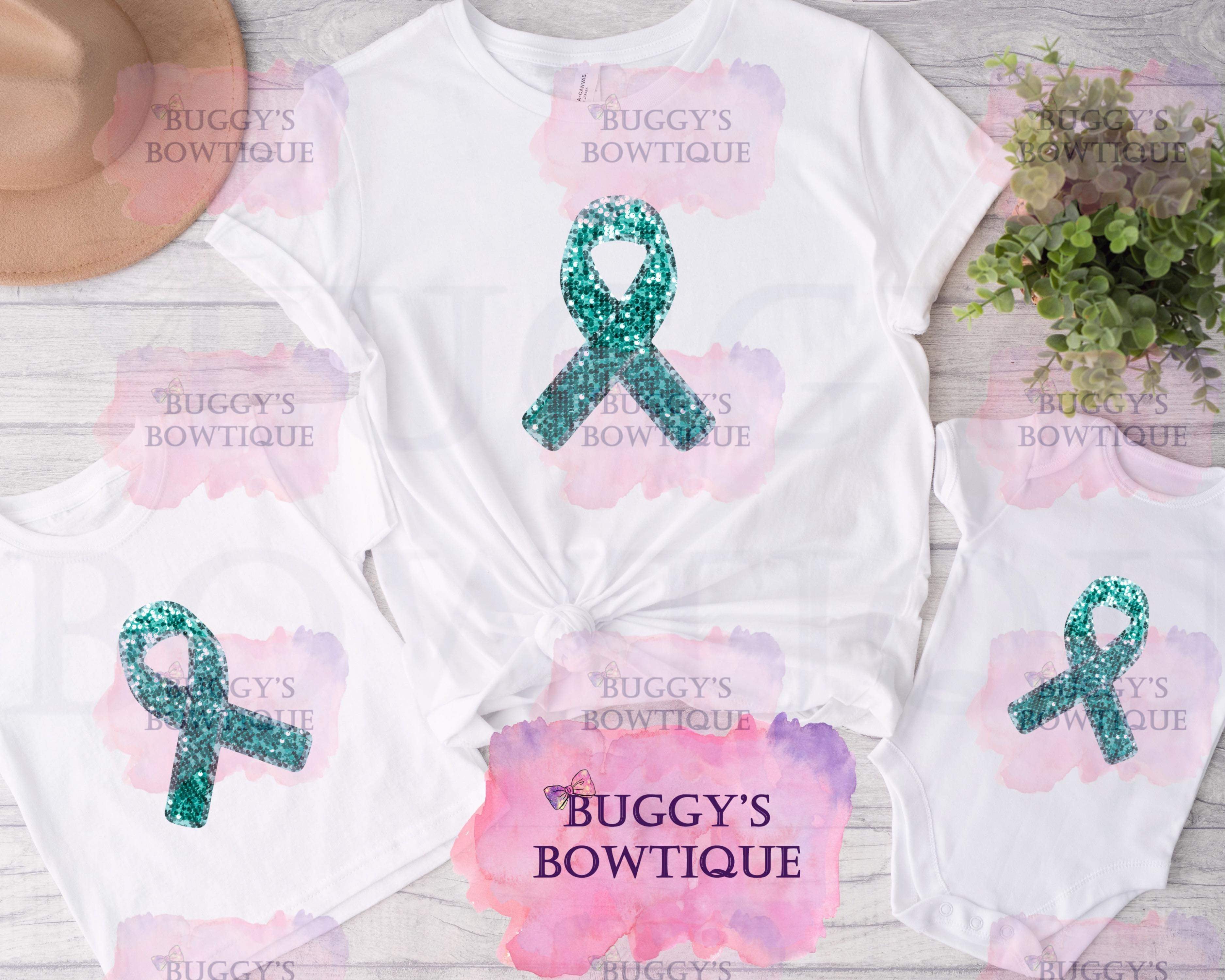 Teal Sequin Ribbon Sublimation/ DTF/ BLEACHED Shirts, Onesies, Sweatshirts- MULTIPLE COLORS
