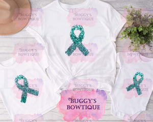Teal Sequin Ribbon Sublimation/ DTF/ BLEACHED Shirts, Onesies, Sweatshirts- MULTIPLE COLORS